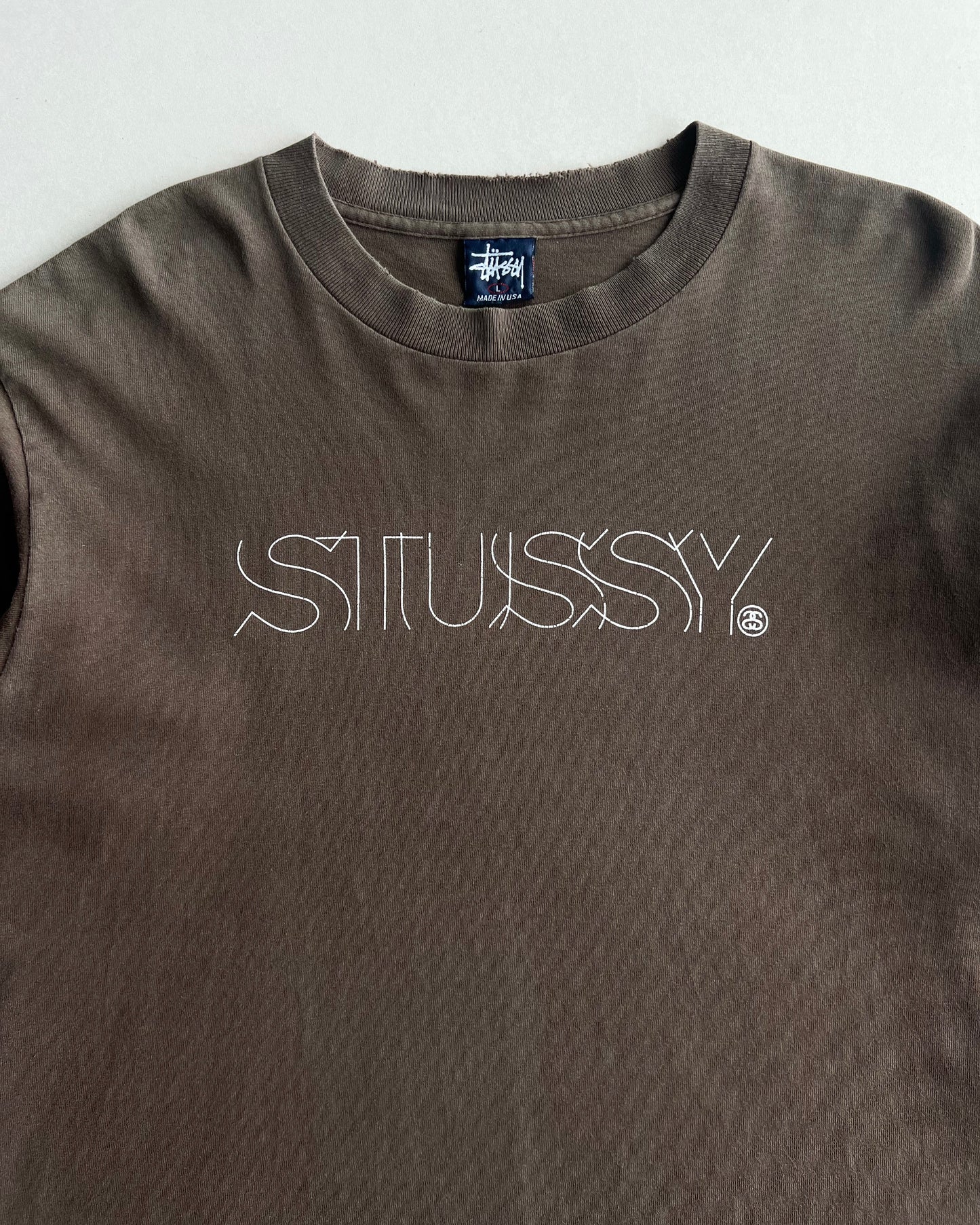 1990S BROWN STUSSY WORDING LONGSLEEVES TEE (L)