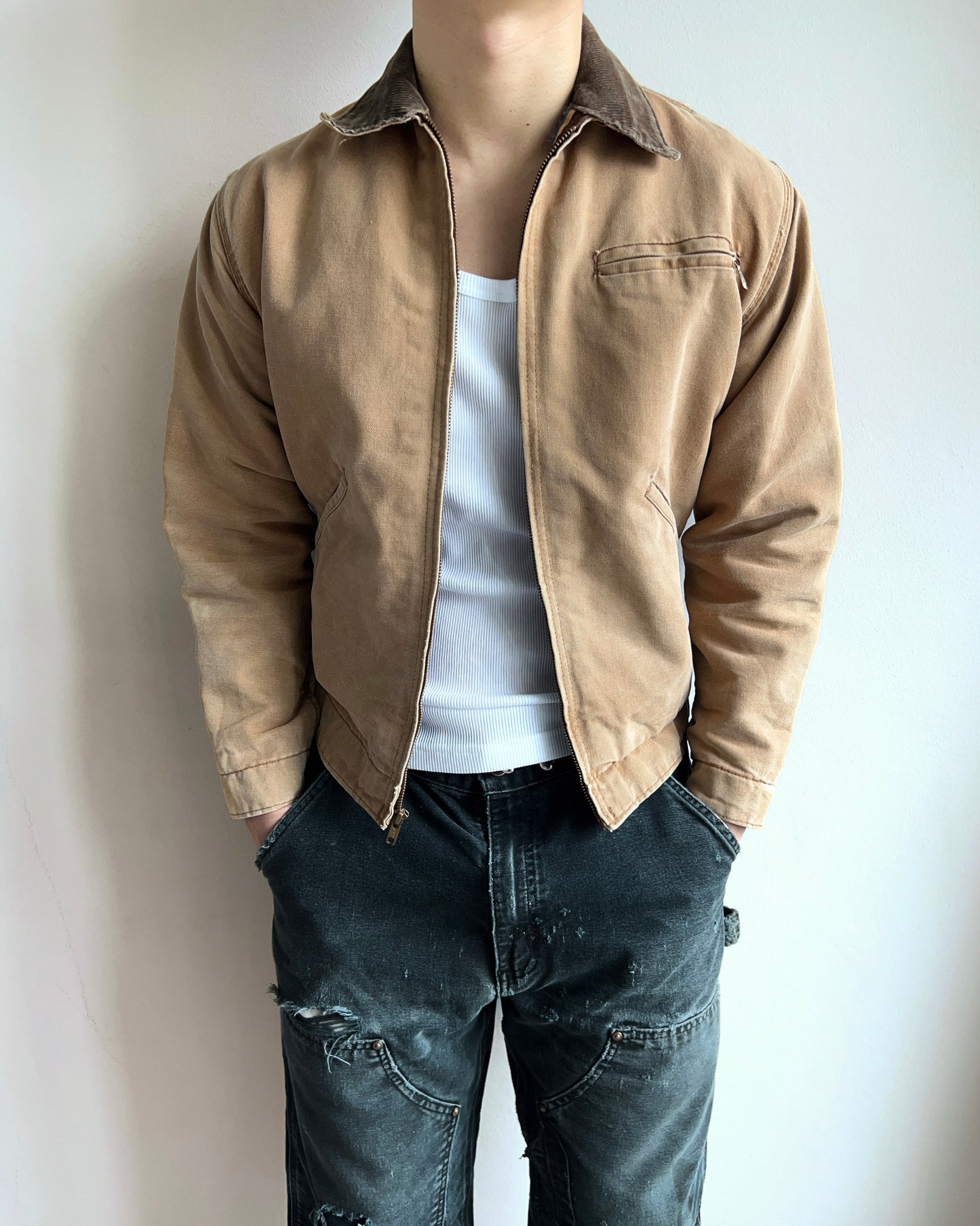 1980S FADED BROWN CARHARTT DETROIT WORK JACKET (S/M)