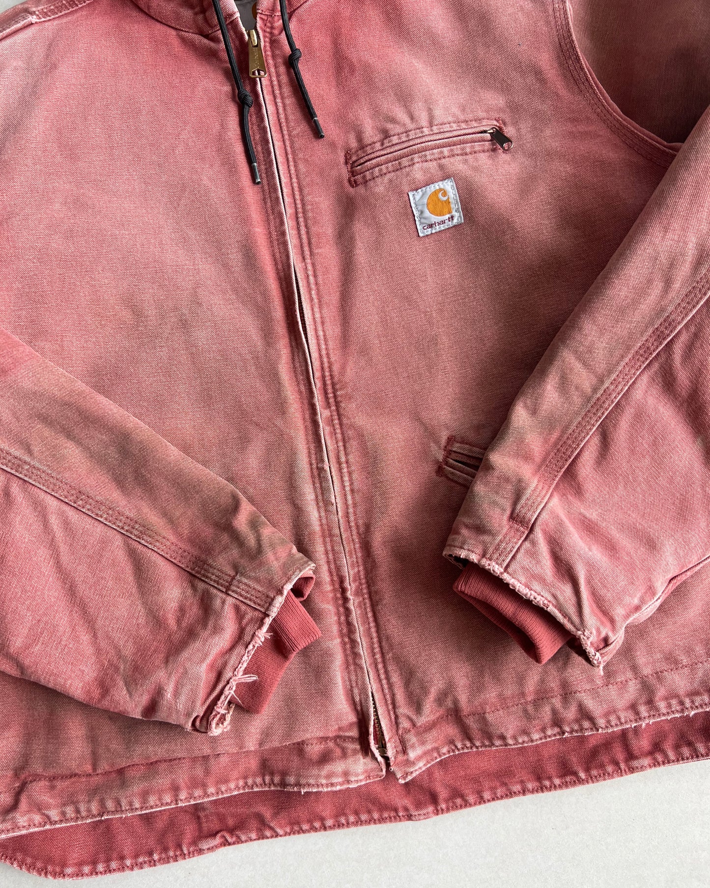 1990S SALMON PINK CARHARTT DETROIT HOODED WORK JACKET (M/L)