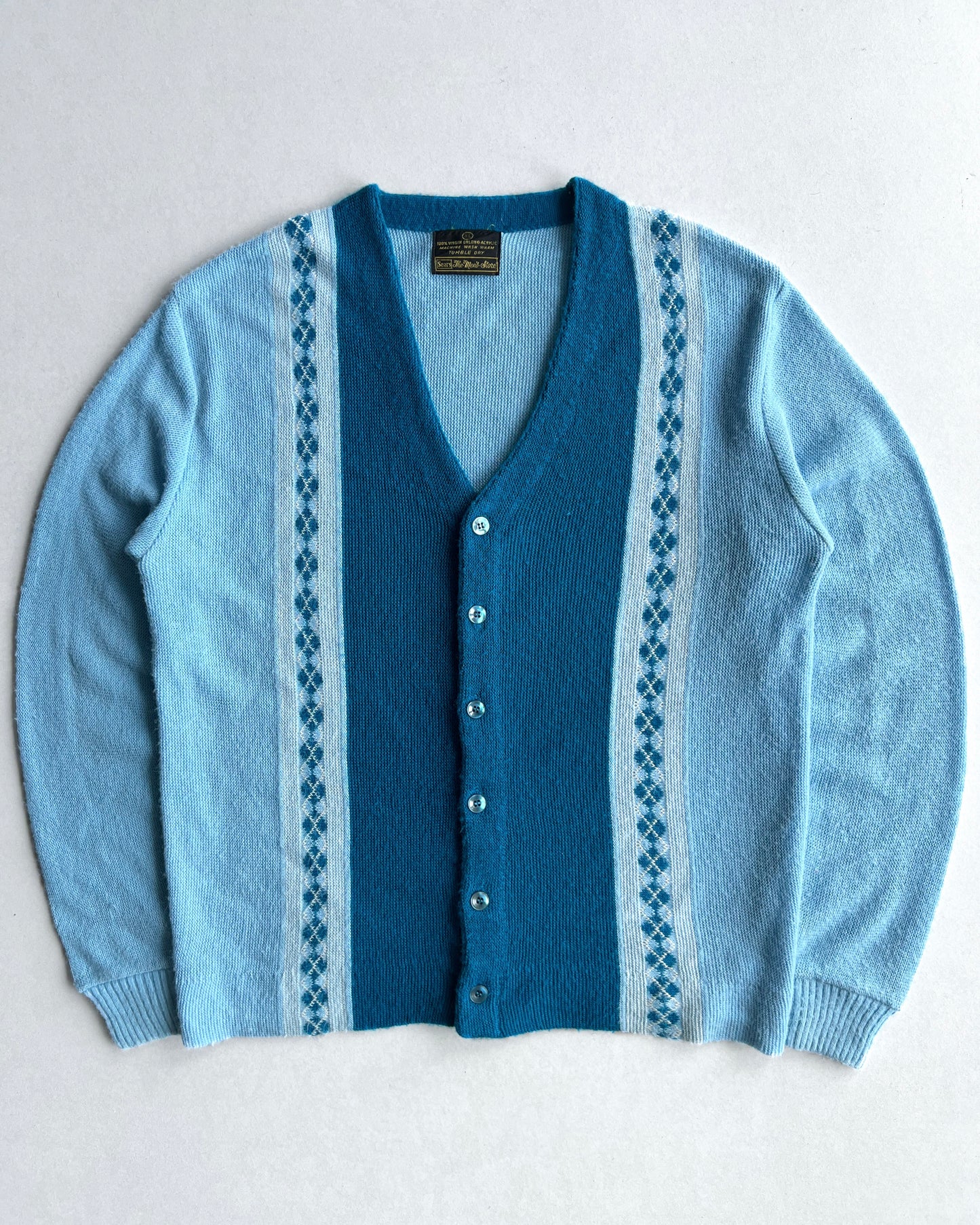 1960S SEARS TWO-TONE ACRYLIC CARDIGAN (XL)