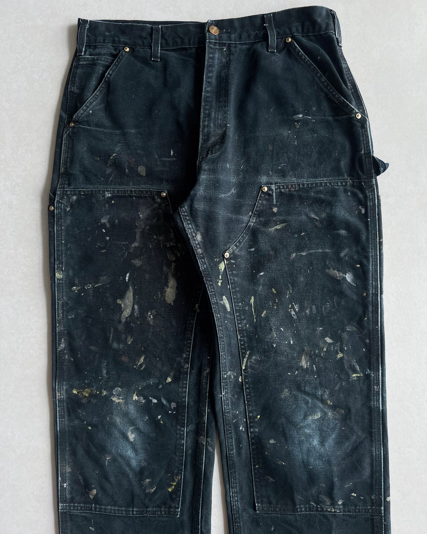 1990S FADED BLACK CARHARTT DOUBLE KNEE PAINTED PANTS (34X32)