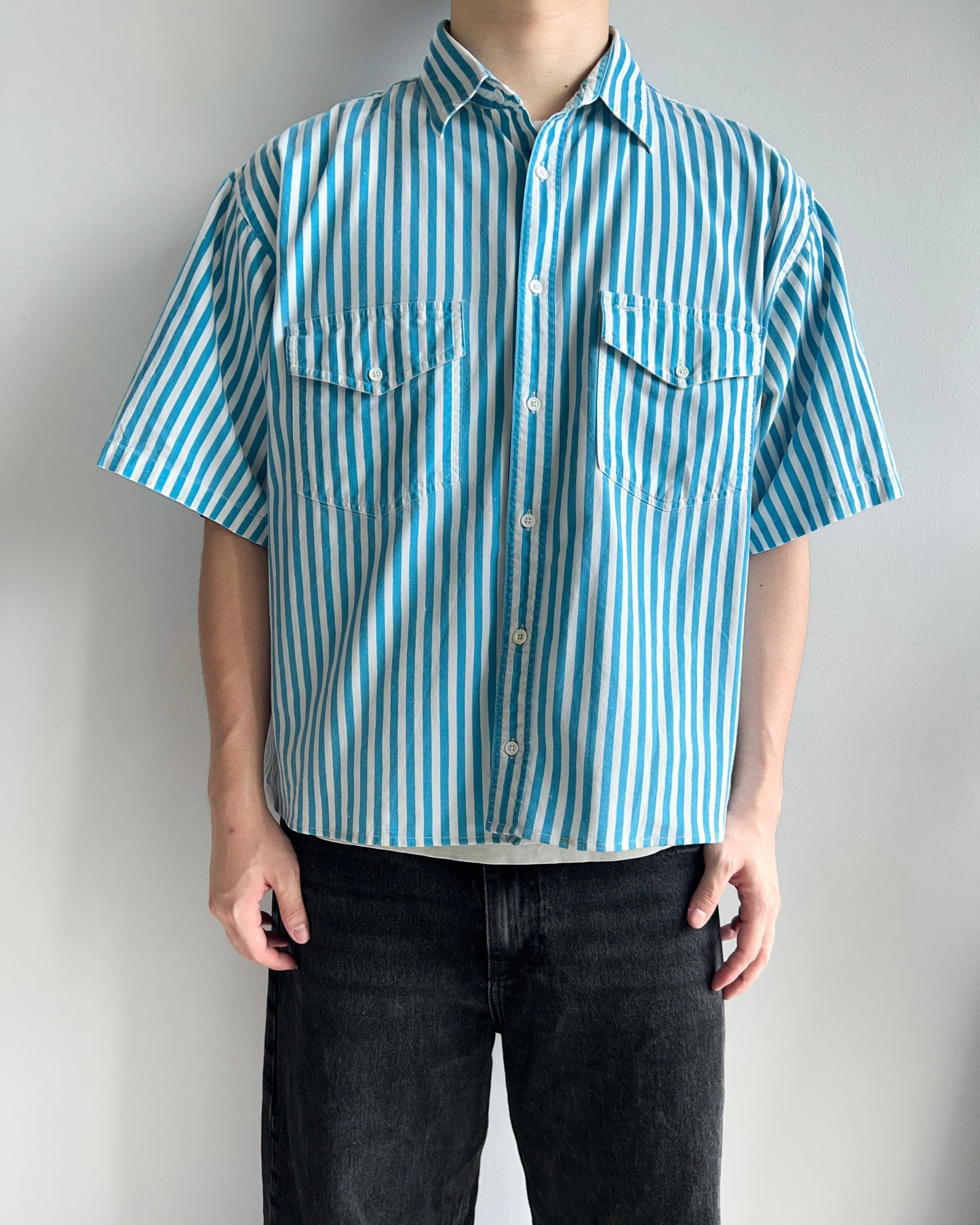 1980S VAN HEUSEN STRIPES CROPPED SHIRT (L)
