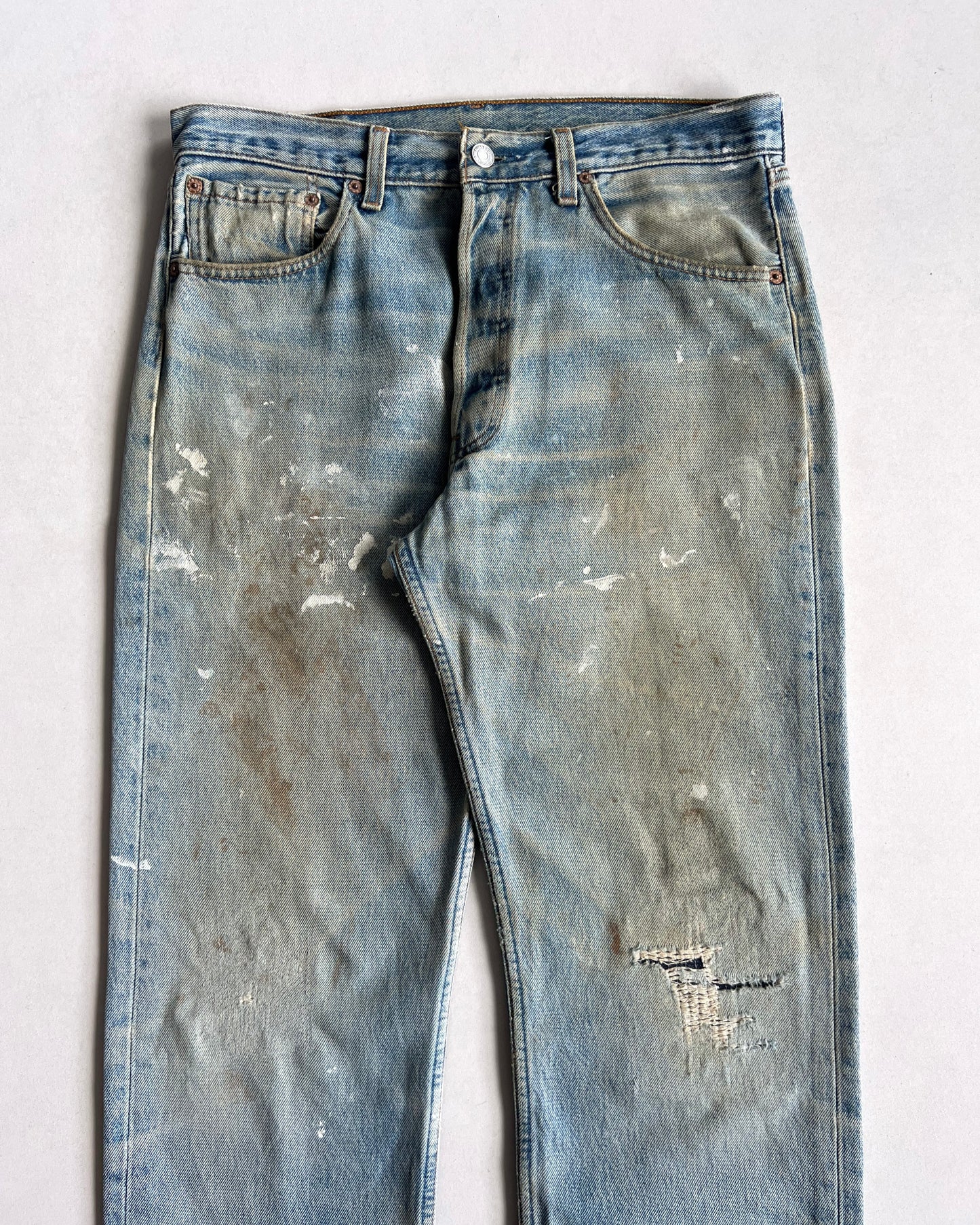 1990S LEVI'S 501 SINGLE R PAINT SPLATTER JEANS (32)