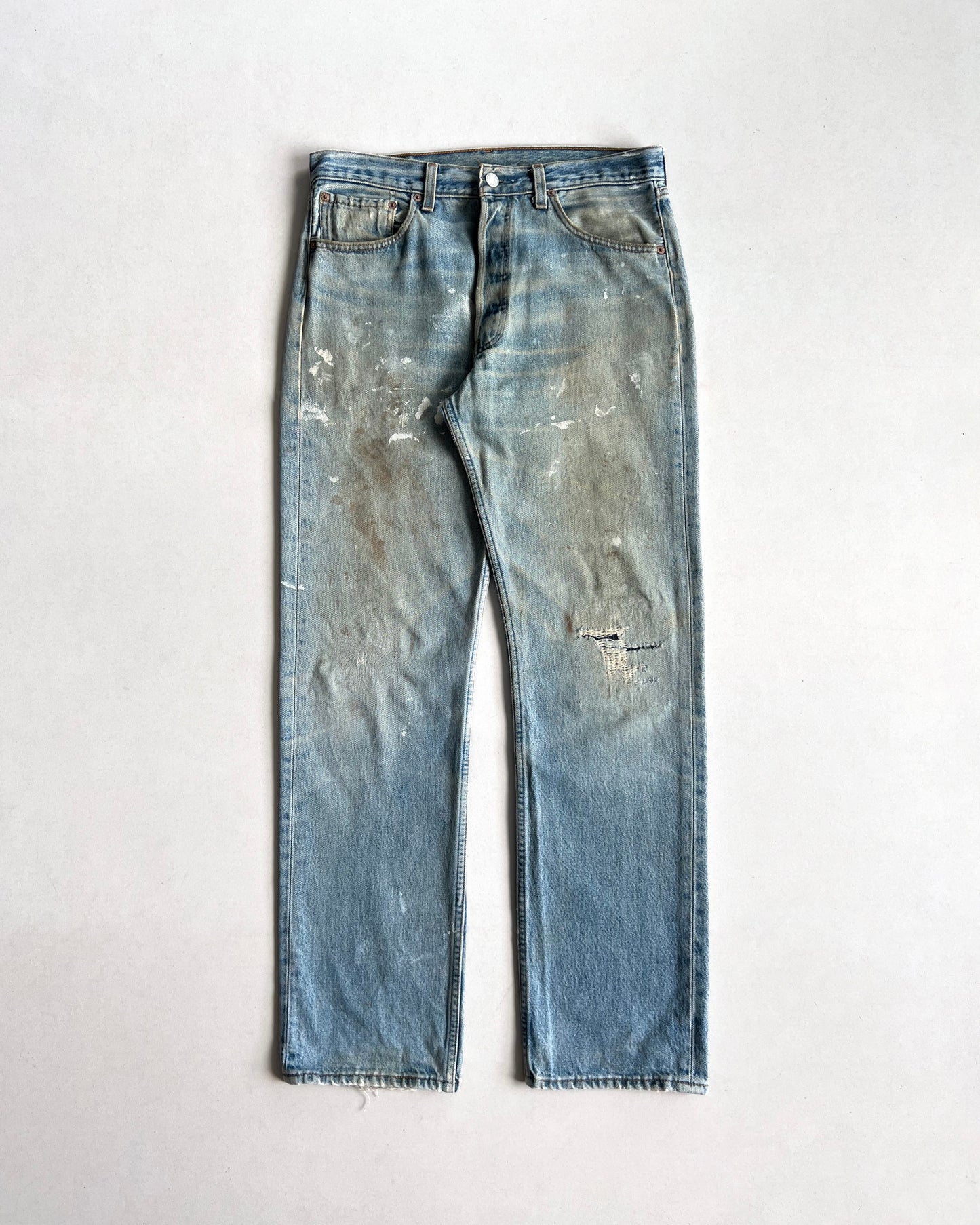 1990S LEVI'S 501 SINGLE R PAINT SPLATTER JEANS (32)