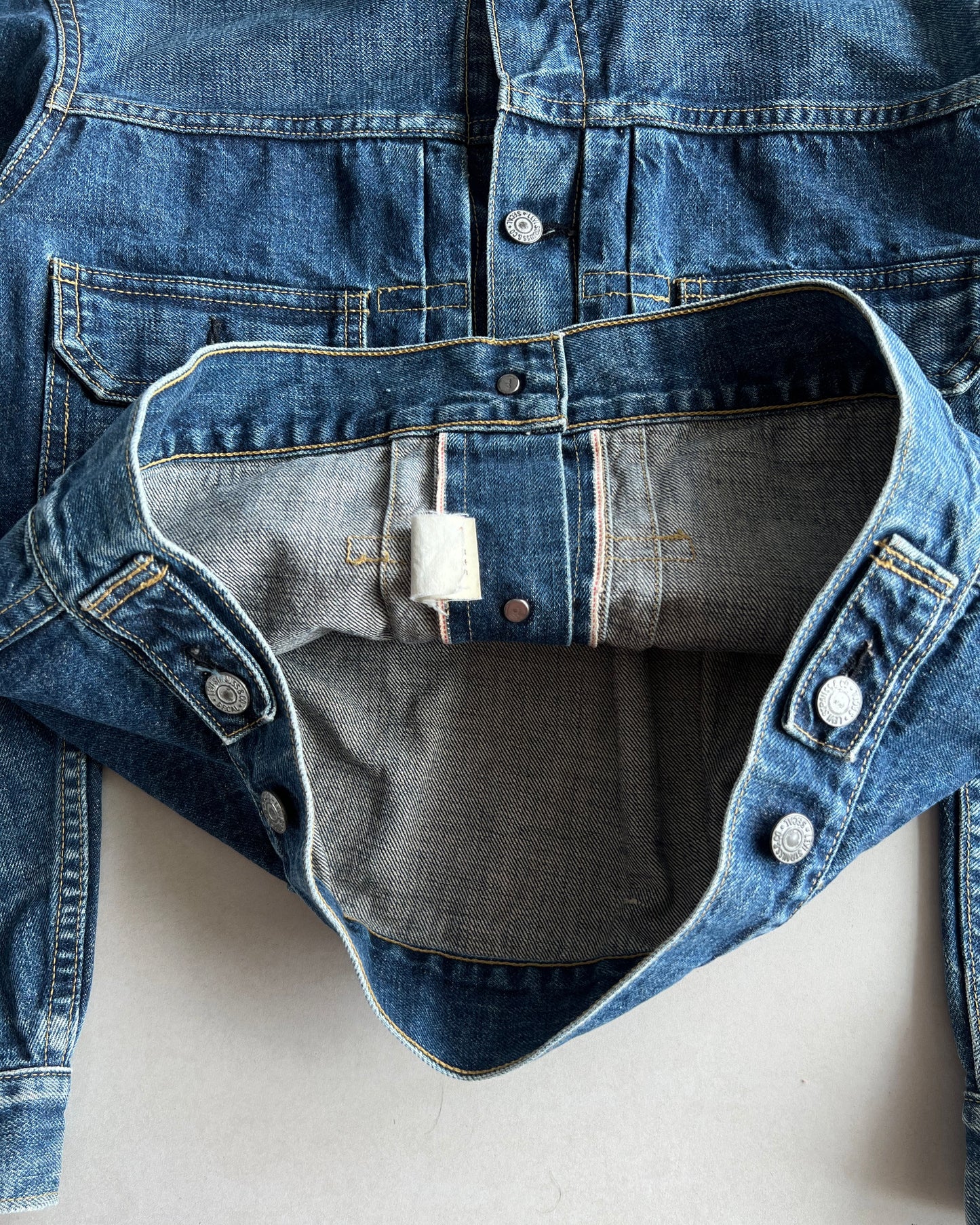 1990S FADED WASHED BIG E LEVI'S TYPE II SELVEDGE DENIM JACKET (S-L)