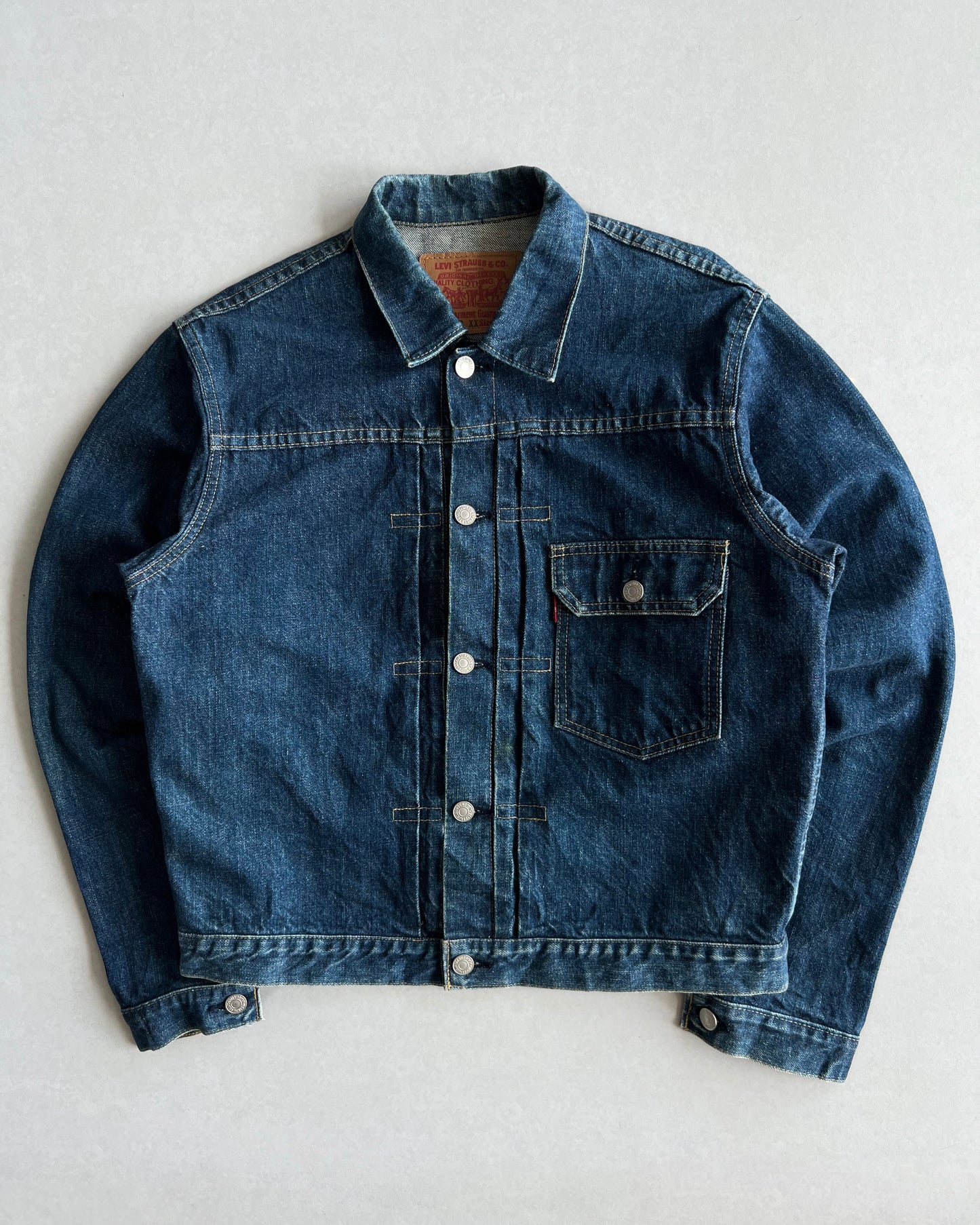 1990S DARK WASHED BIG E LEVI'S TYPE I SELVEDGE DENIM JACKET (S-L)