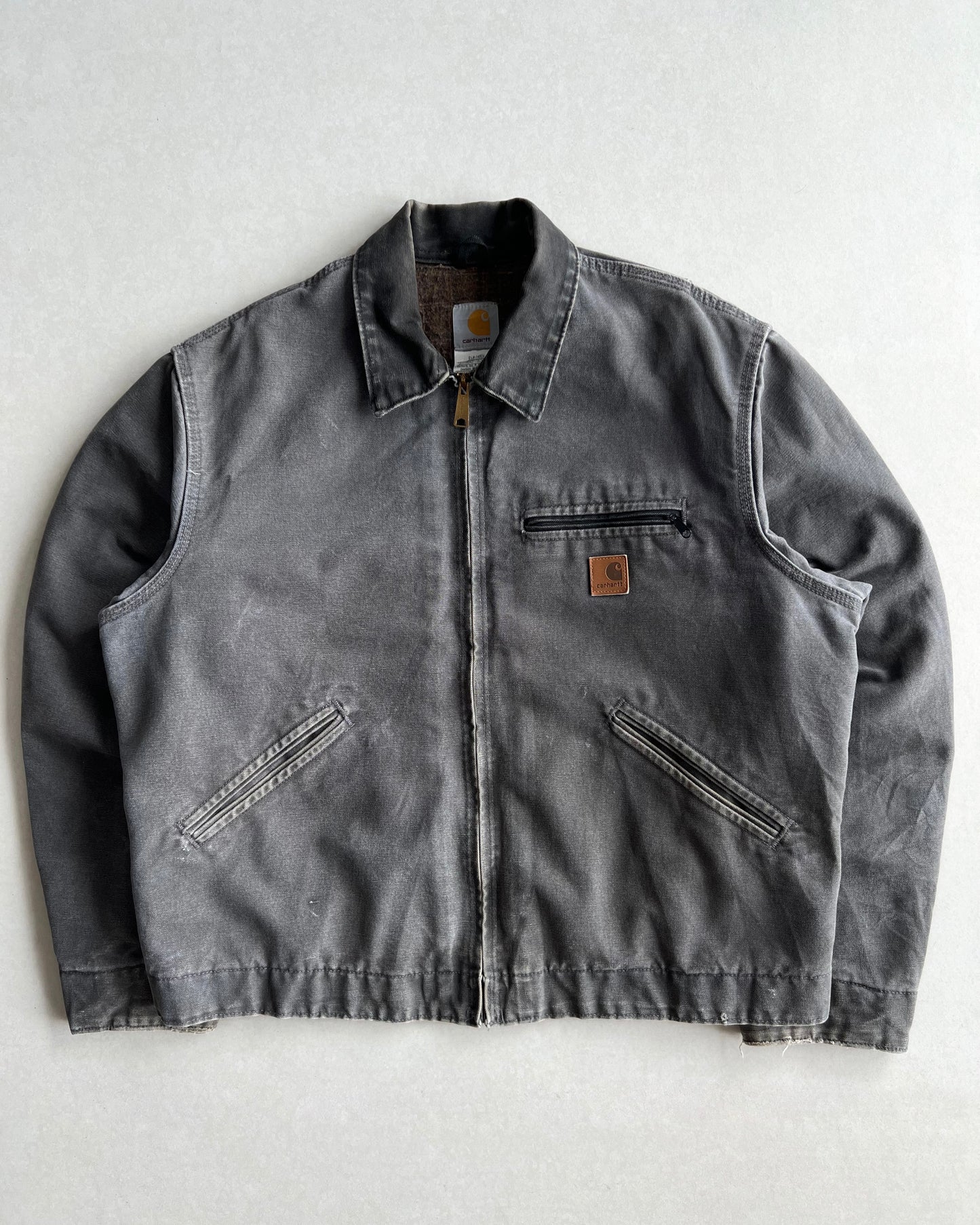 1990S FADED GREY CARHARTT DETROIT WORK JACKET (L)