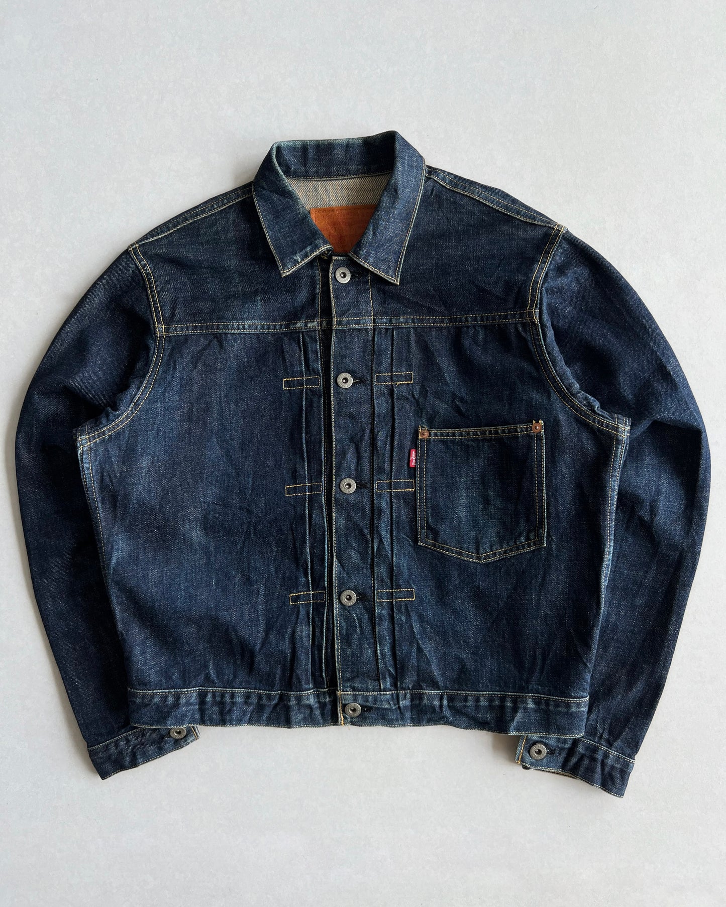 1990S DARK WASHED BIG E LEVI'S TYPE I SELVEDGE DENIM JACKET (M)