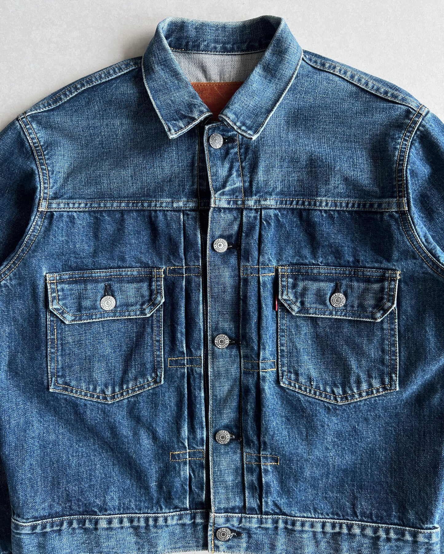 1990S FADED WASHED BIG E LEVI'S TYPE II SELVEDGE DENIM JACKET (S-L)