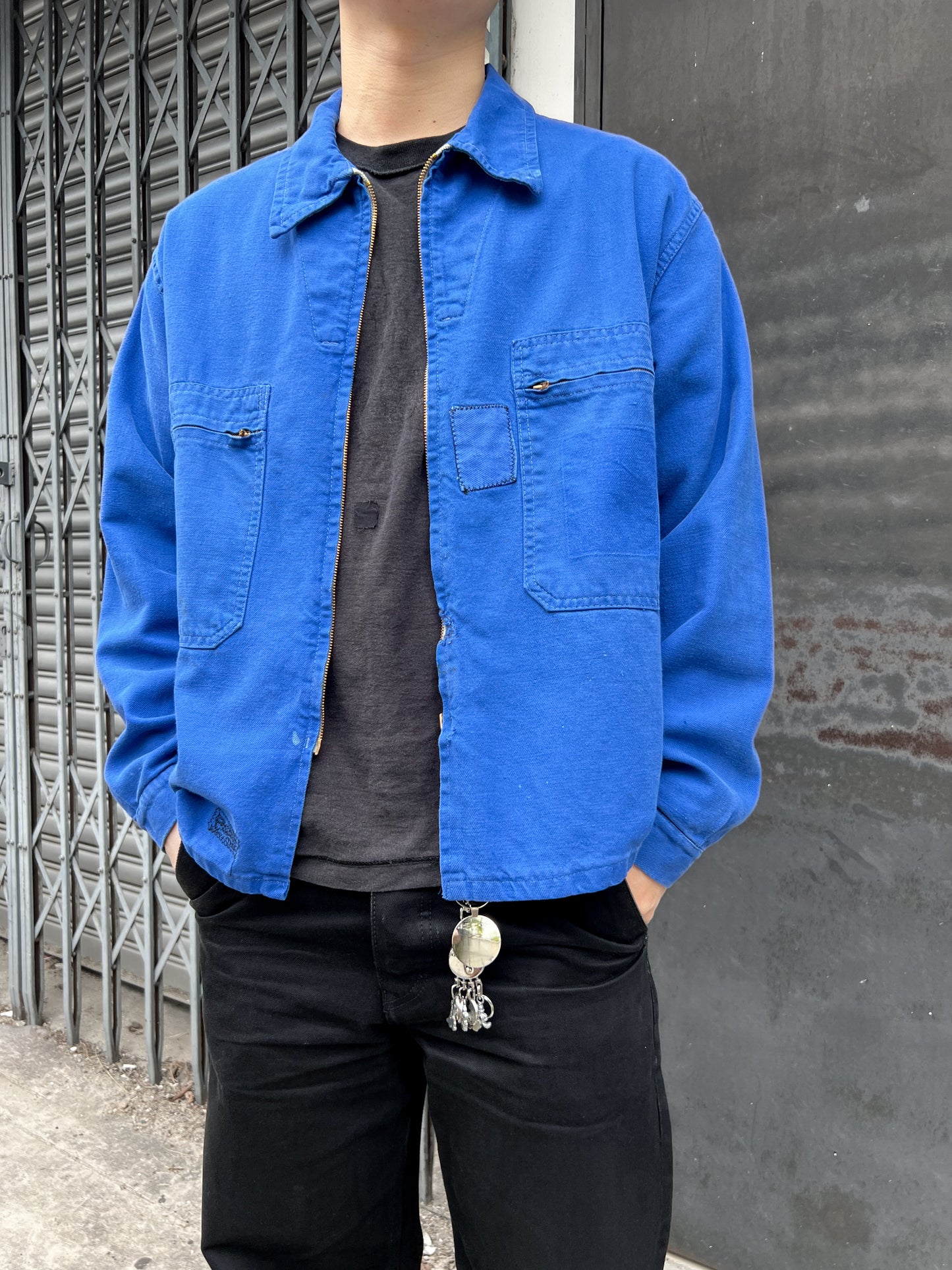 1970S INDIGO FRENCH CYCLIST WORK JACKET (L)