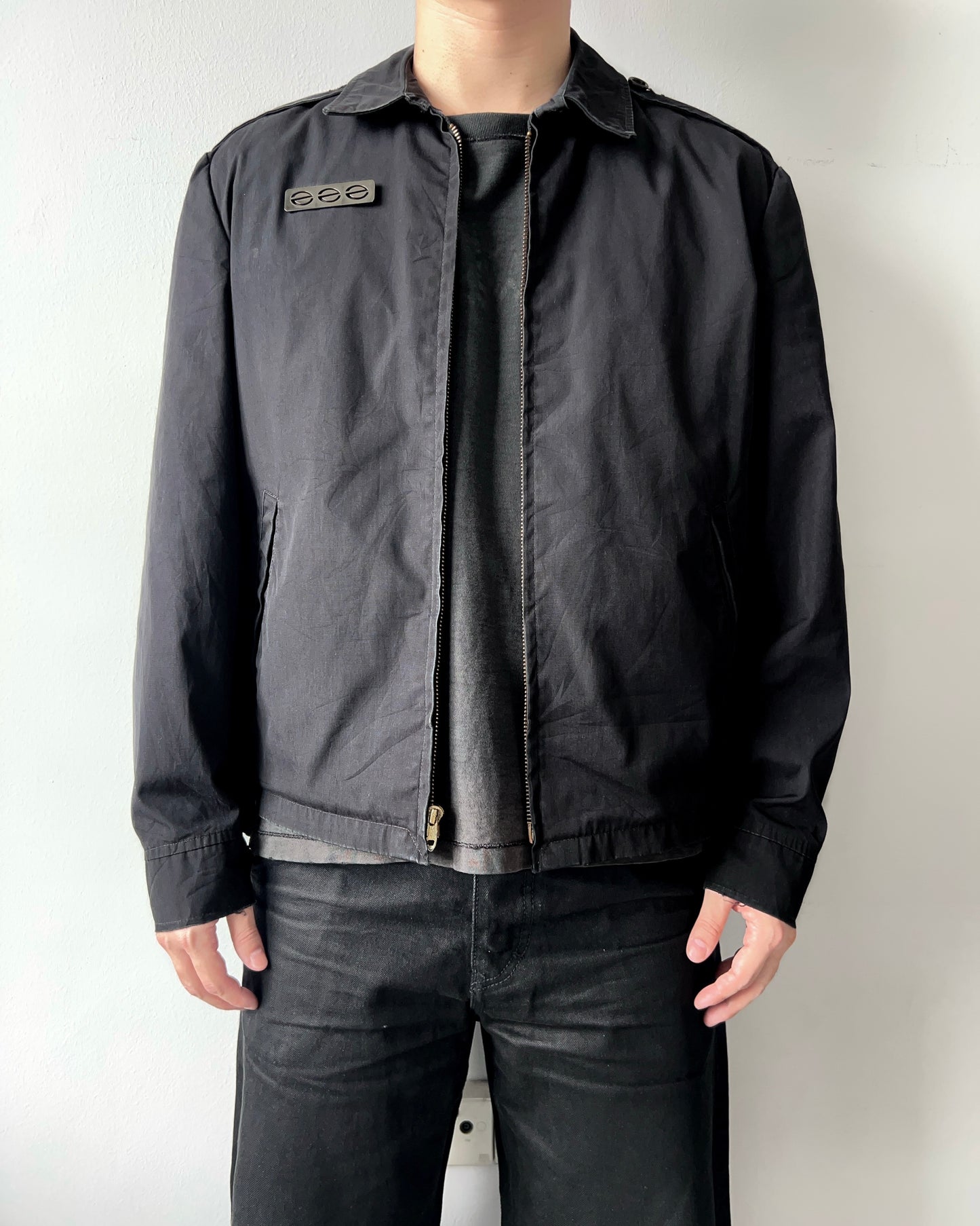 1970S BLACK US NAVY WINDBREAKER JACKET (L)