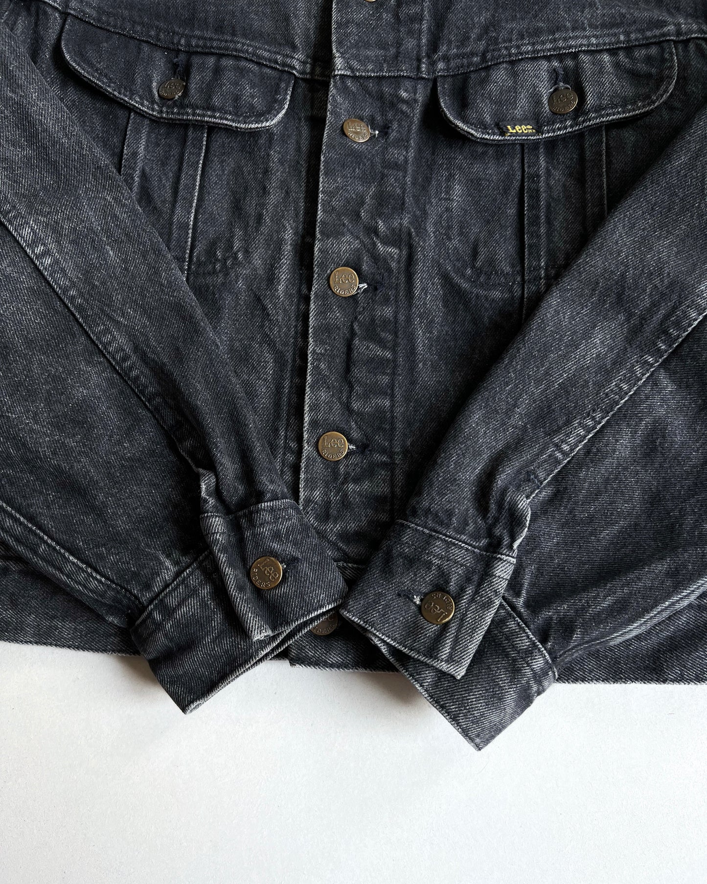 1970S FADED BLACK LEE DENIM RIDER JACKET (L)