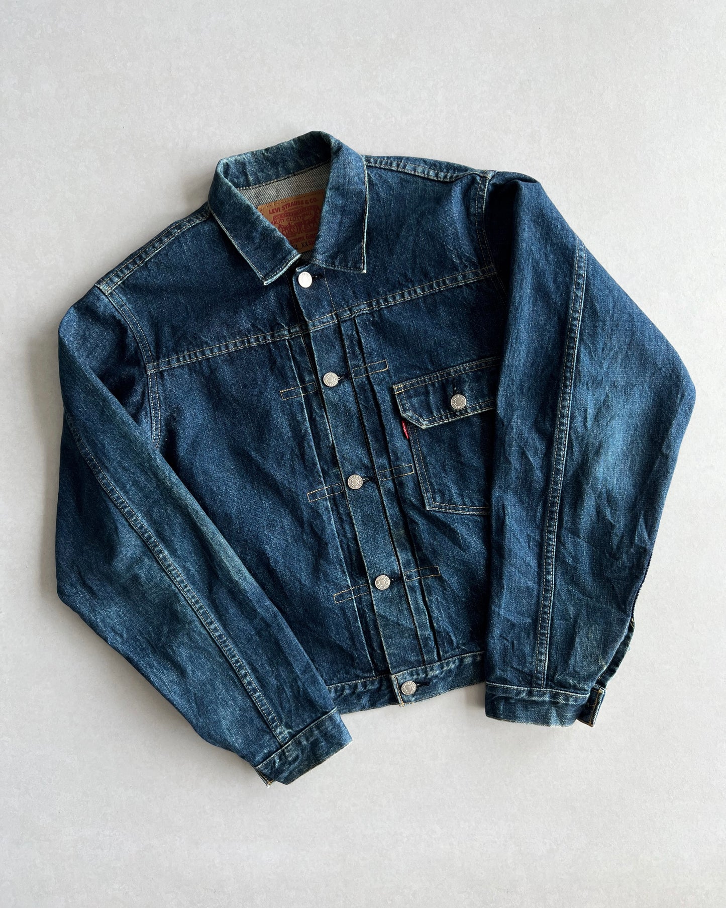 1990S DARK WASHED BIG E LEVI'S TYPE I SELVEDGE DENIM JACKET (S-L)