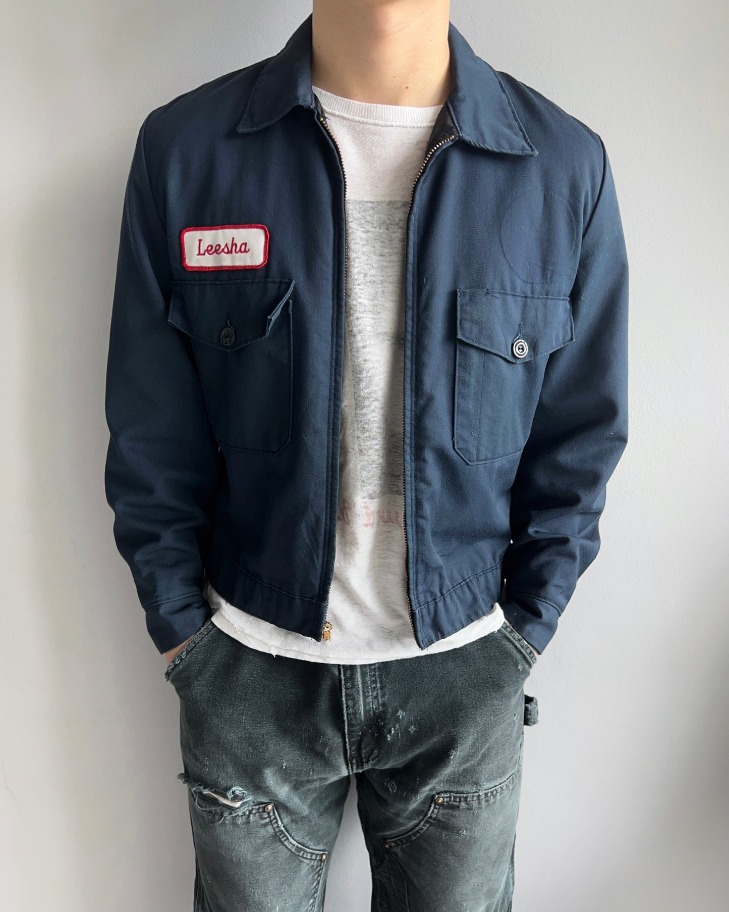 1970S NAVY DOUBLE POCKET WORK JACKET (S/M)