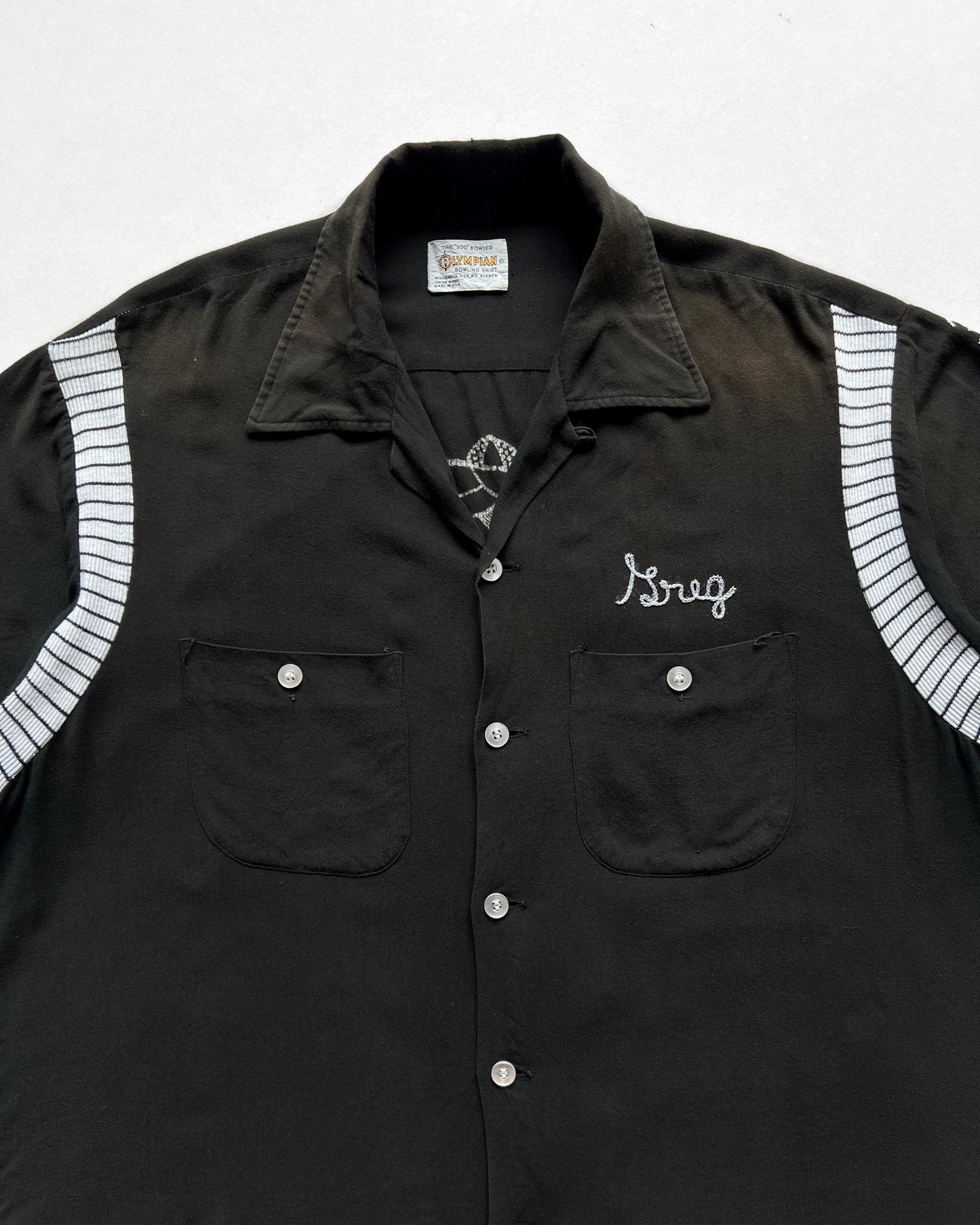 1950S FADED OLYMPIAN 'THE PADDOCK' RAYON BOWLING SHIRT (L)