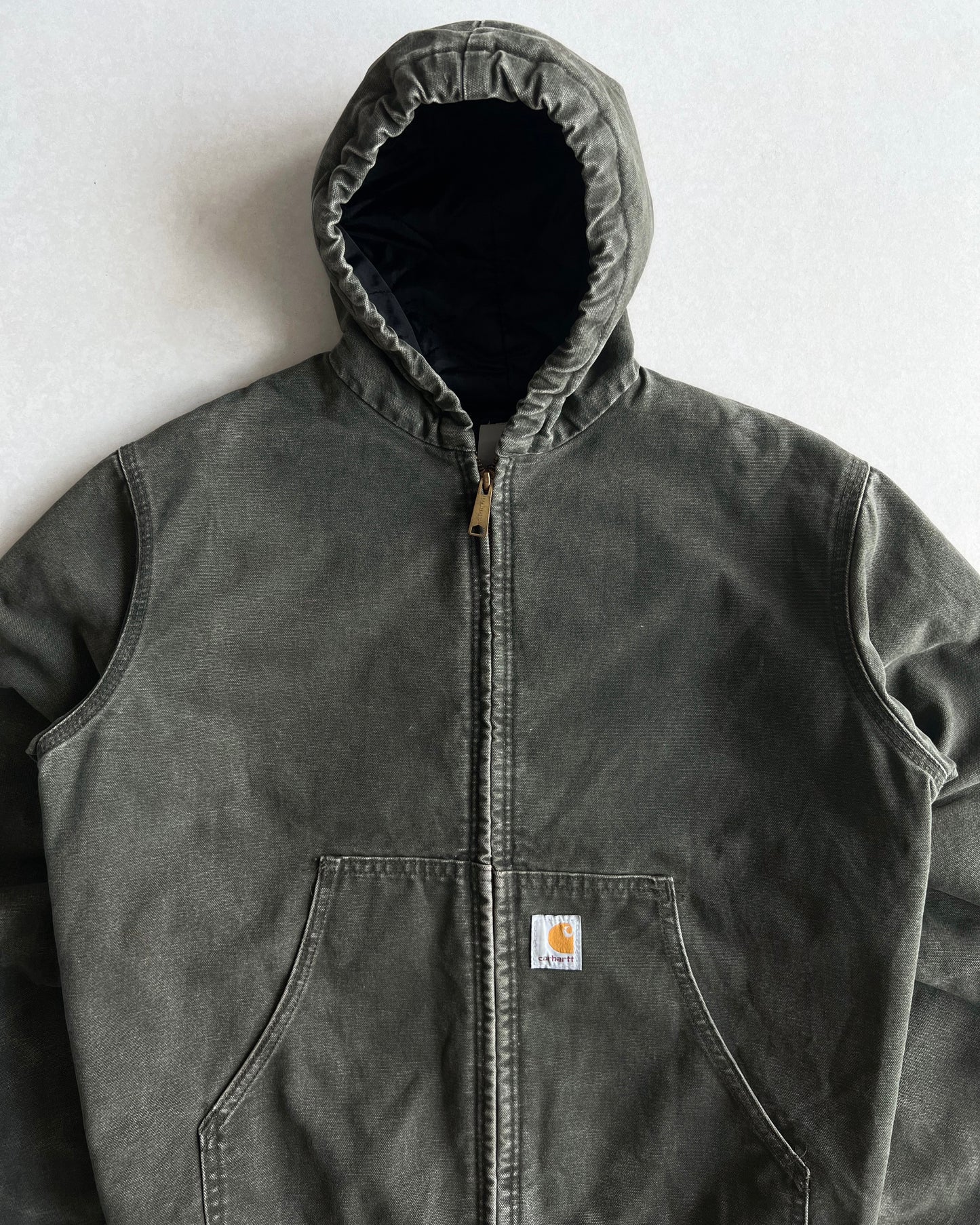 1990S MOSS GREEN CARHARTT HOODED WORK JACKET (M)