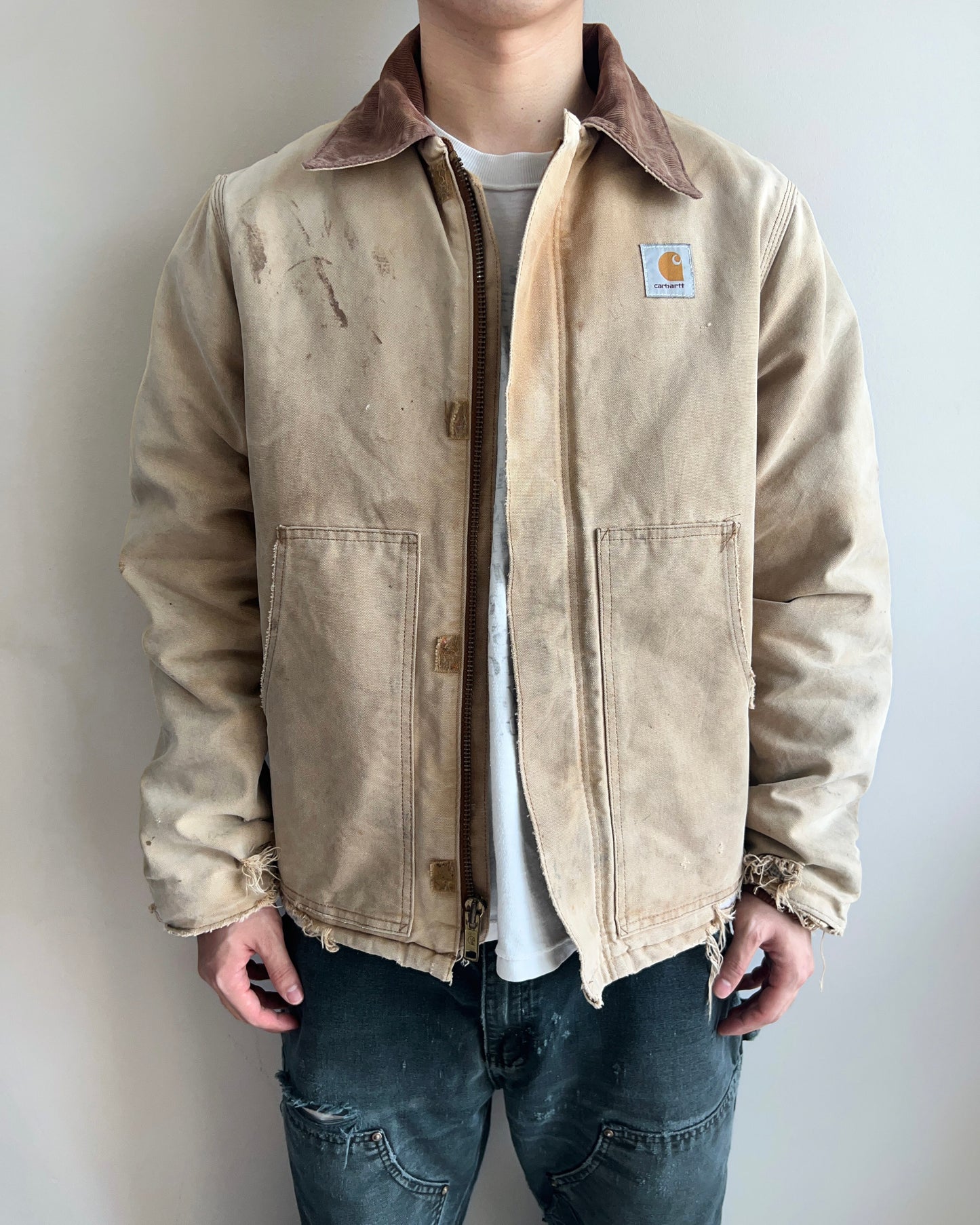 1990S FADED BROWN CARHARTT ARCTIC DISTRESSED WORK JACKET (M)