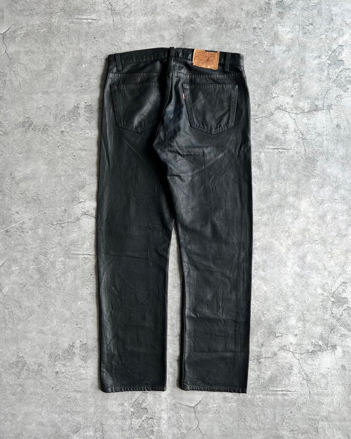 1980S BLACK WAXED LEVI'S 501 JEANS (34X30)