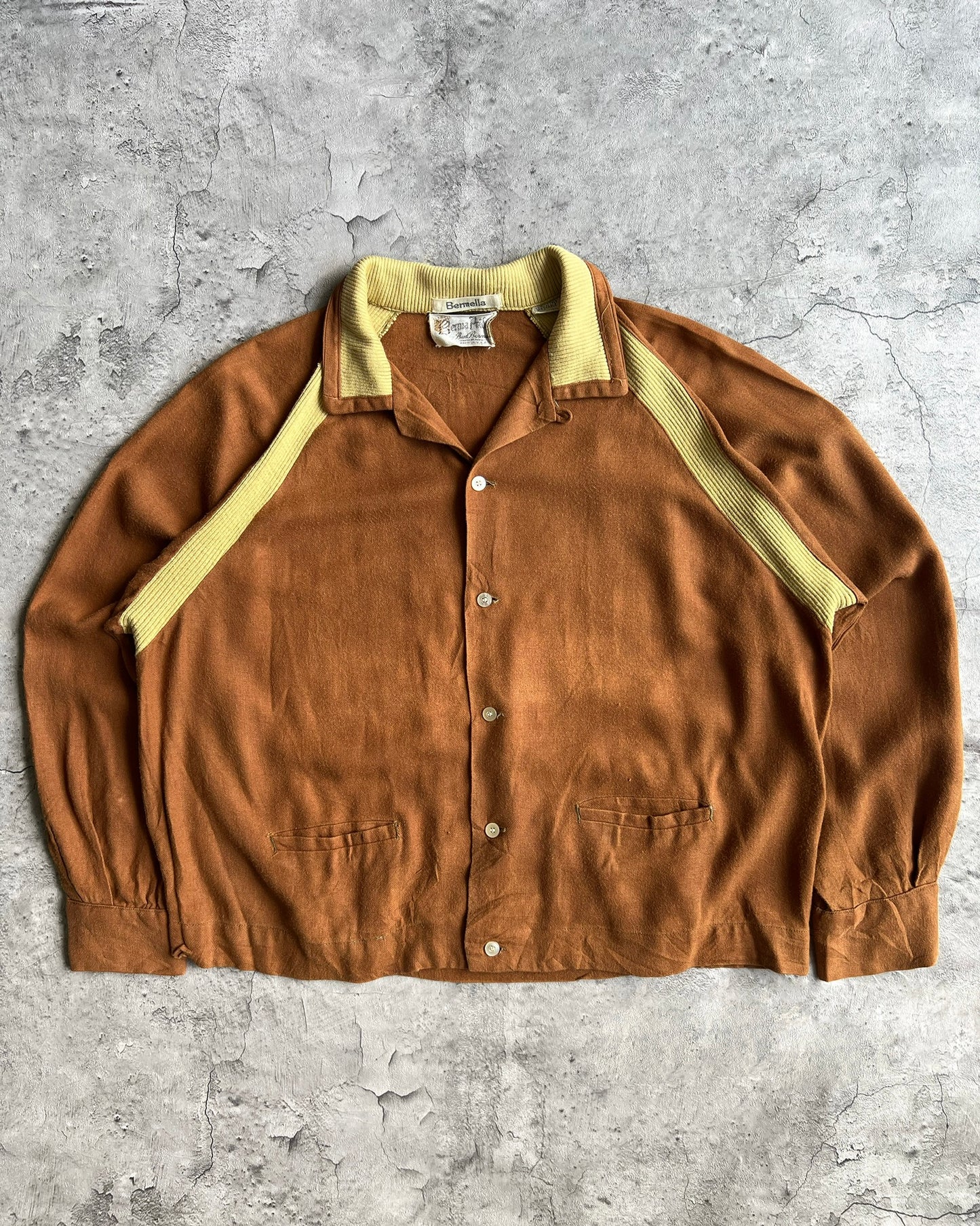 1960S MUSTARD ROCKABILLY GABARDINE RAGLAN JACKET (S-L)