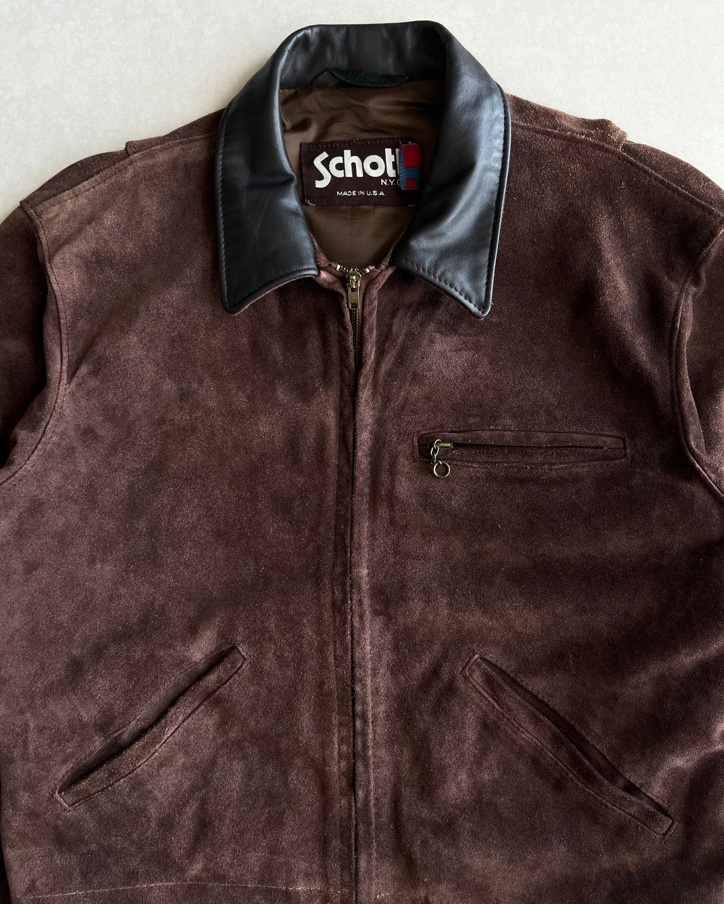 1970S SCHOTT SUEDE LEATHER COLLAR ZIP-UP JACKET (M/L)