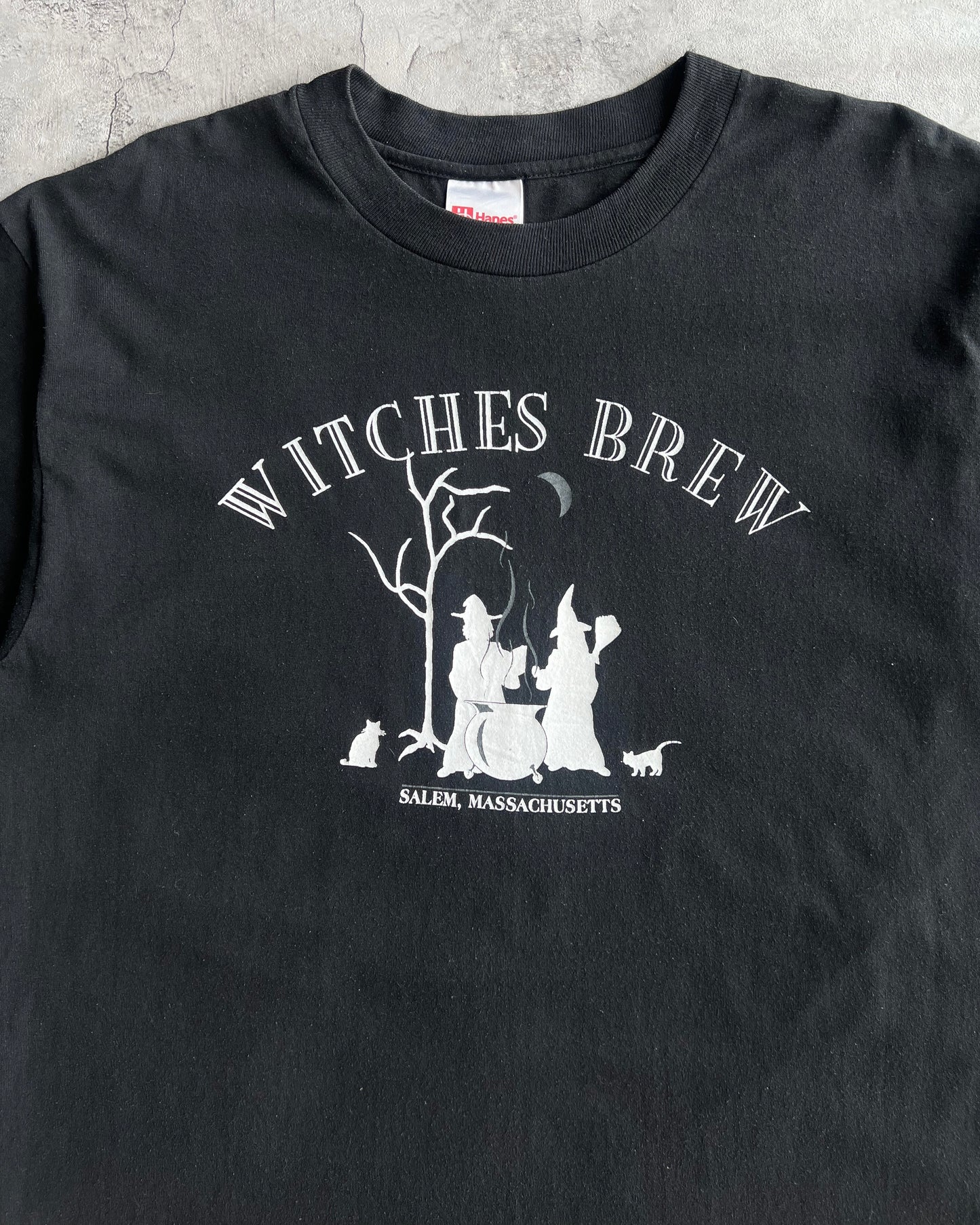 1990S FADED BLACK 'WITCHES BREW' TEE (L)