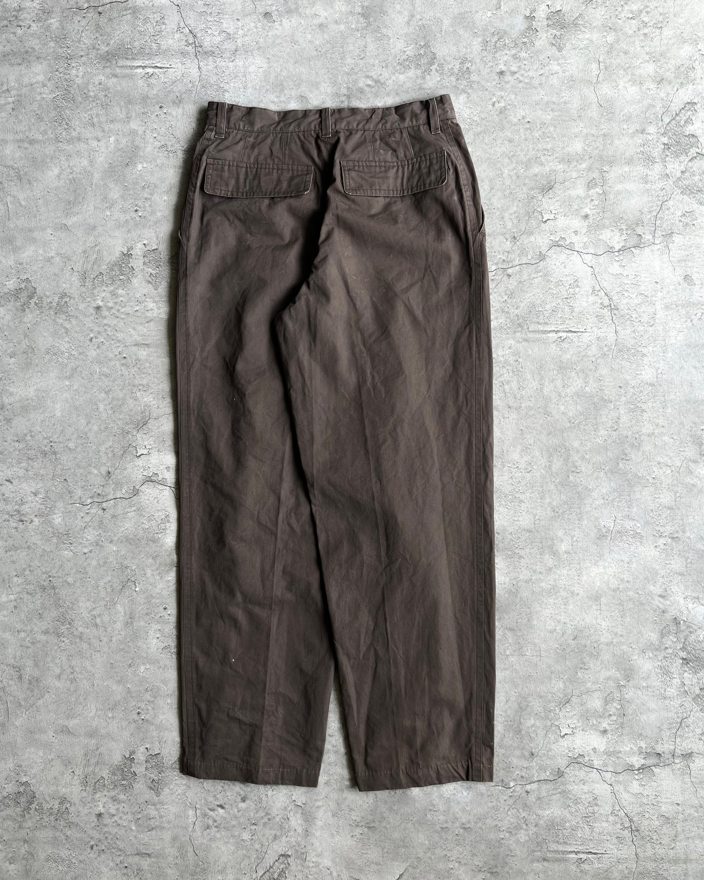1980S BROWN ISSEY MIYAKE DUAL ZIPPER PARACHUTE TROUSERS (29-31)