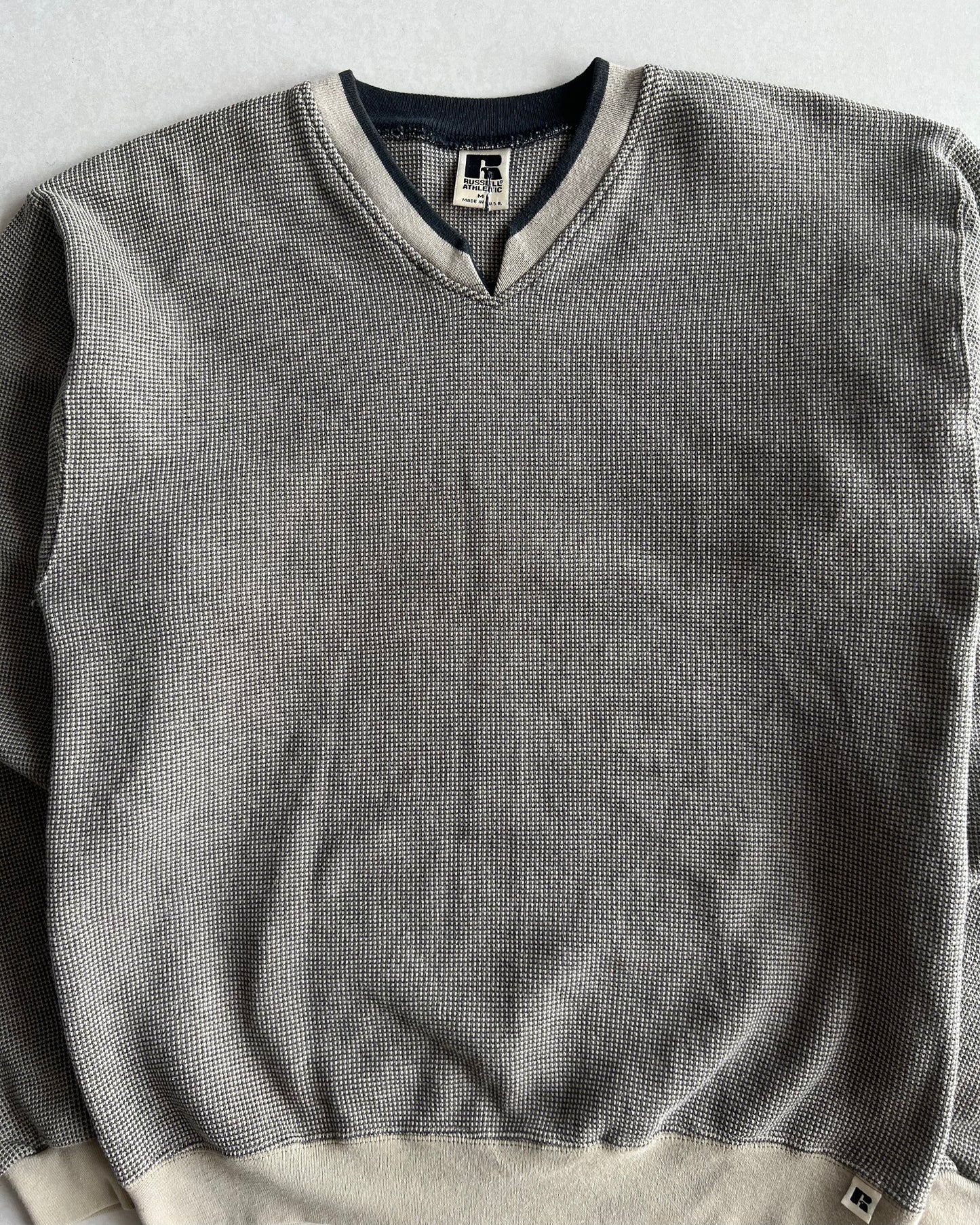 1990S EARTH TONE RUSSELL WAFFLE KNIT SWEATSHIRT (M)