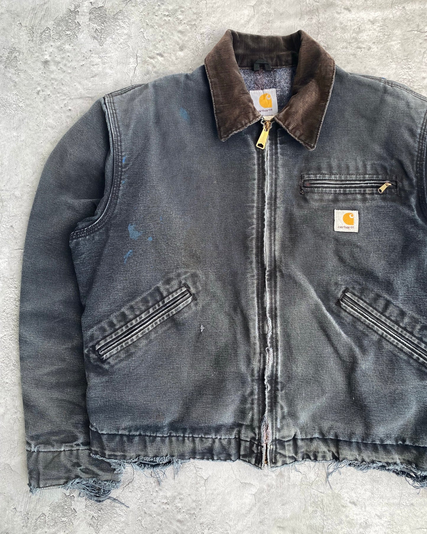 1990S SUN FADED BLACK CARHARTT DETROIT JACKET (S-L)
