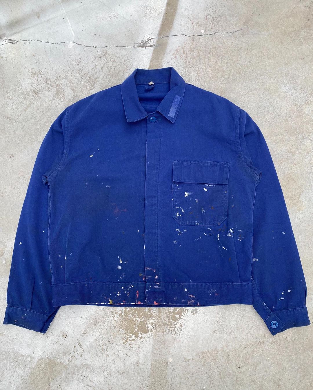 1970s Painted French Workwear Cropped Jacket