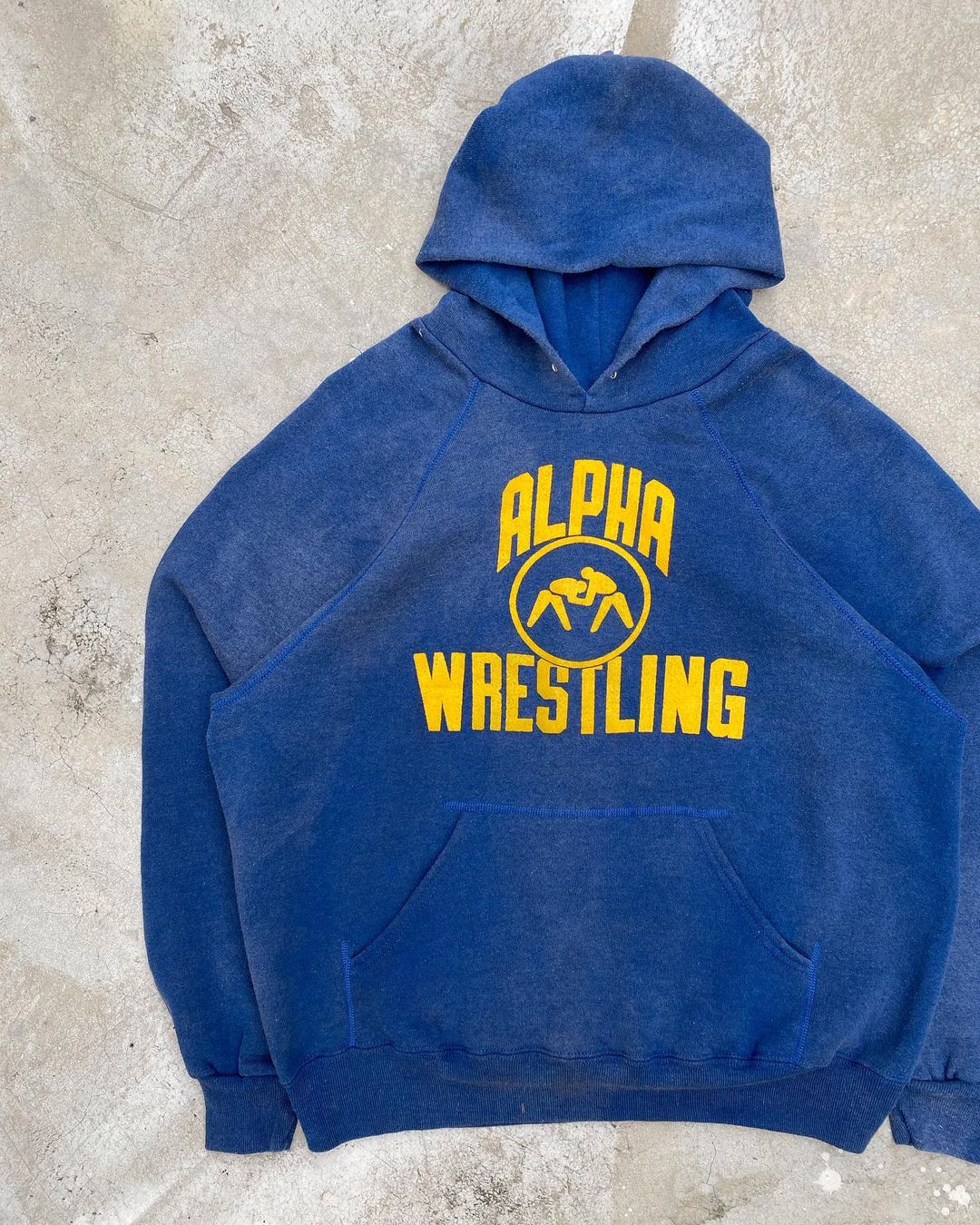 1980s Sun Faded ‘Alpha Wrestling’ Raglan Hoodie