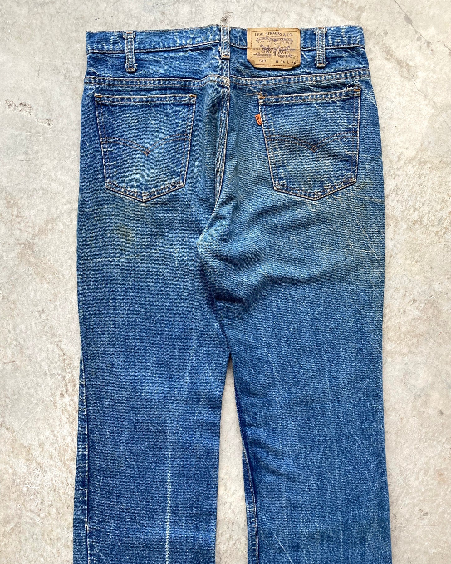 1980S MEDIUM WASHED LEVI'S 517 FLARE JEANS (34X34)