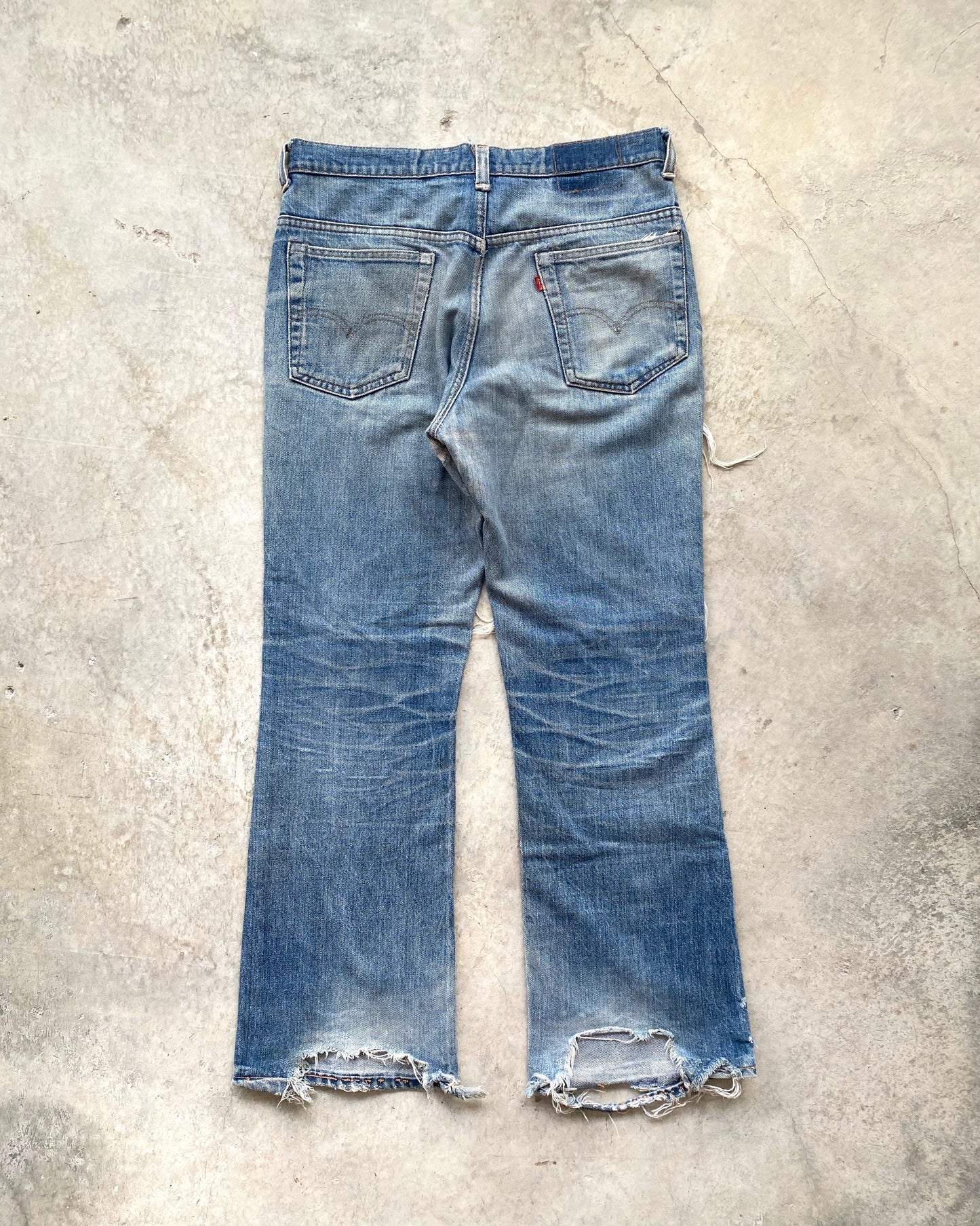 1970S FADED WASHED LEVI'S 517 DISTRESSED FLARE JEANS (32X30)