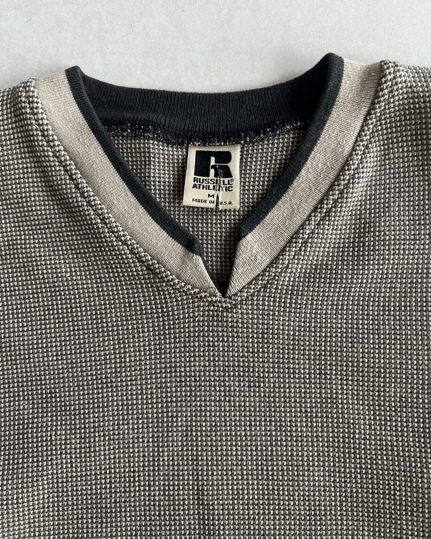 1990S EARTH TONE RUSSELL WAFFLE KNIT SWEATSHIRT (M)