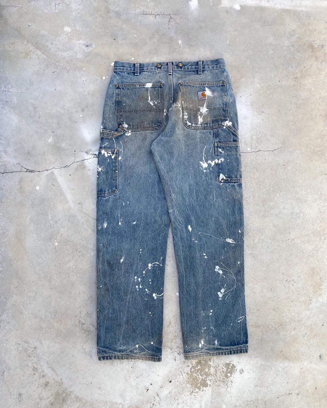 1990s Painted Carhartt Double Knee Blue Jeans