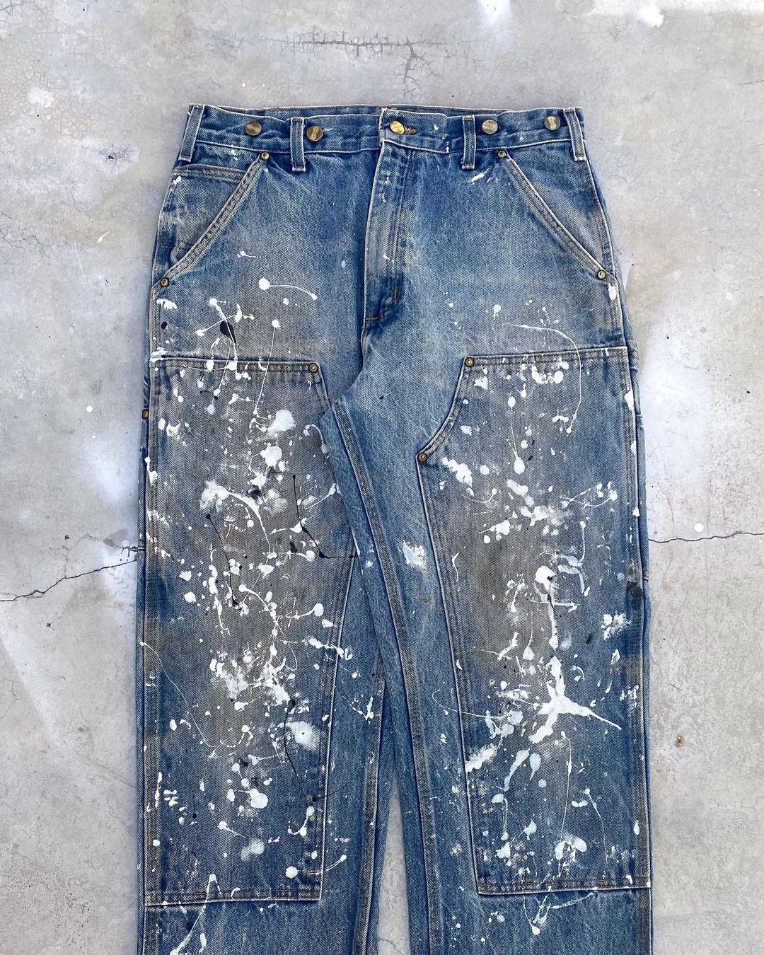 1990s Painted Carhartt Double Knee Blue Jeans