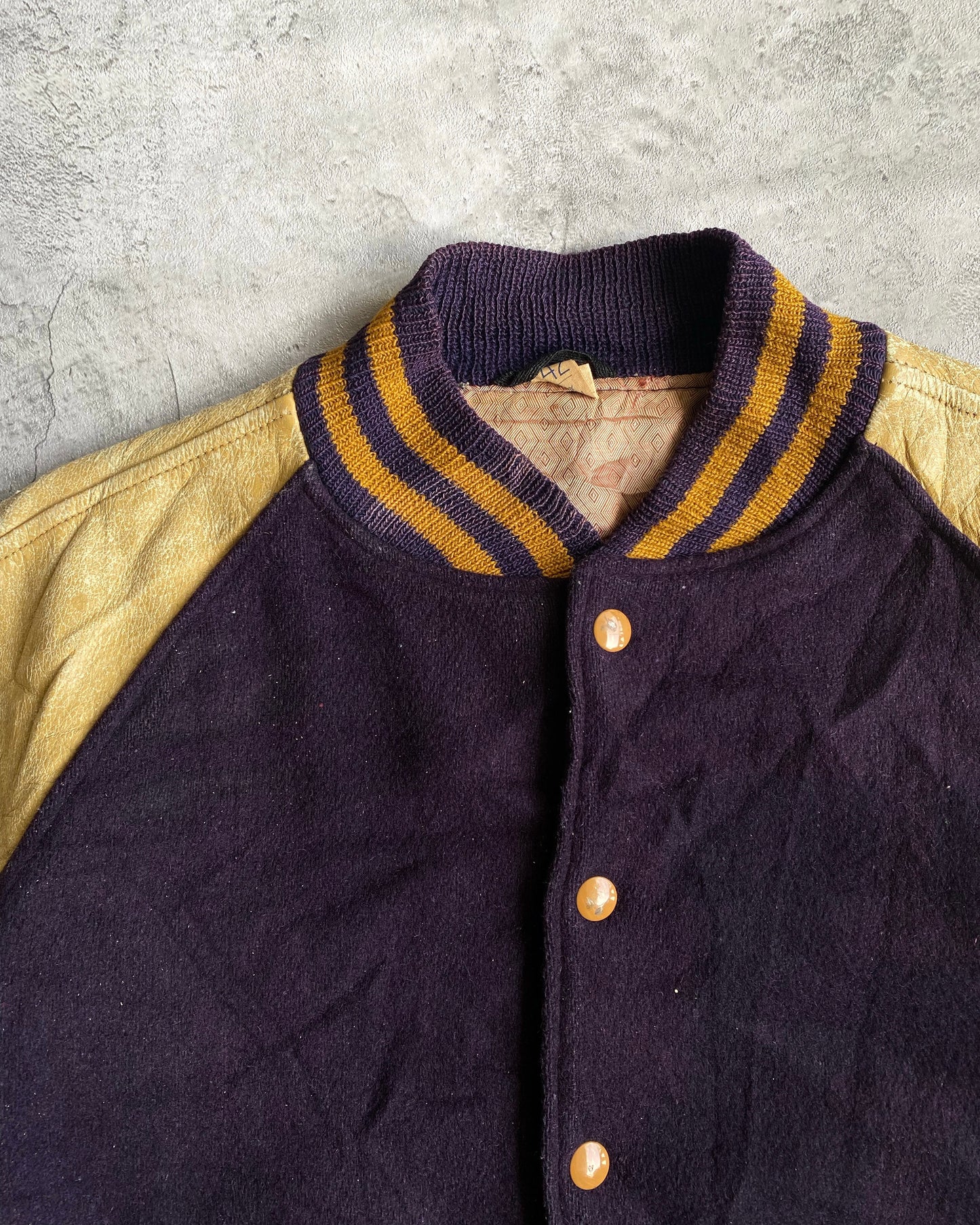 1950S RAGLAN LEATHER SLEEVES VARSITY JACKET (L)