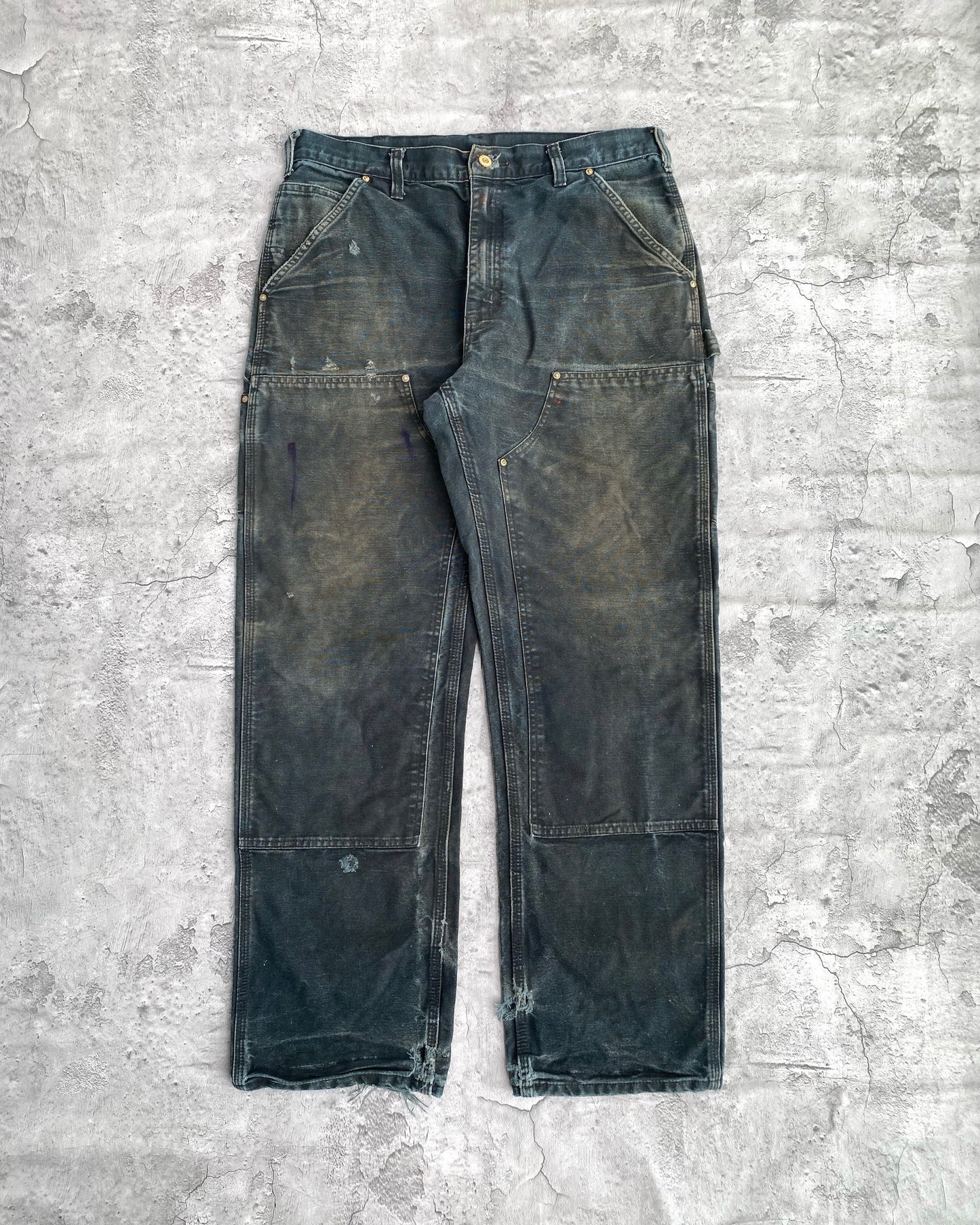 1990S FADED BLACK CARHARTT DOUBLE KNEE PANTS SIZE (34X32)