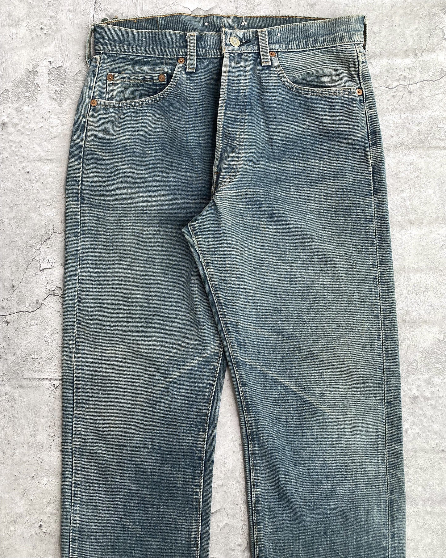 1980S BLUE/GREY DYED LEVI'S 501 SELVEDGE JEANS (33X30)