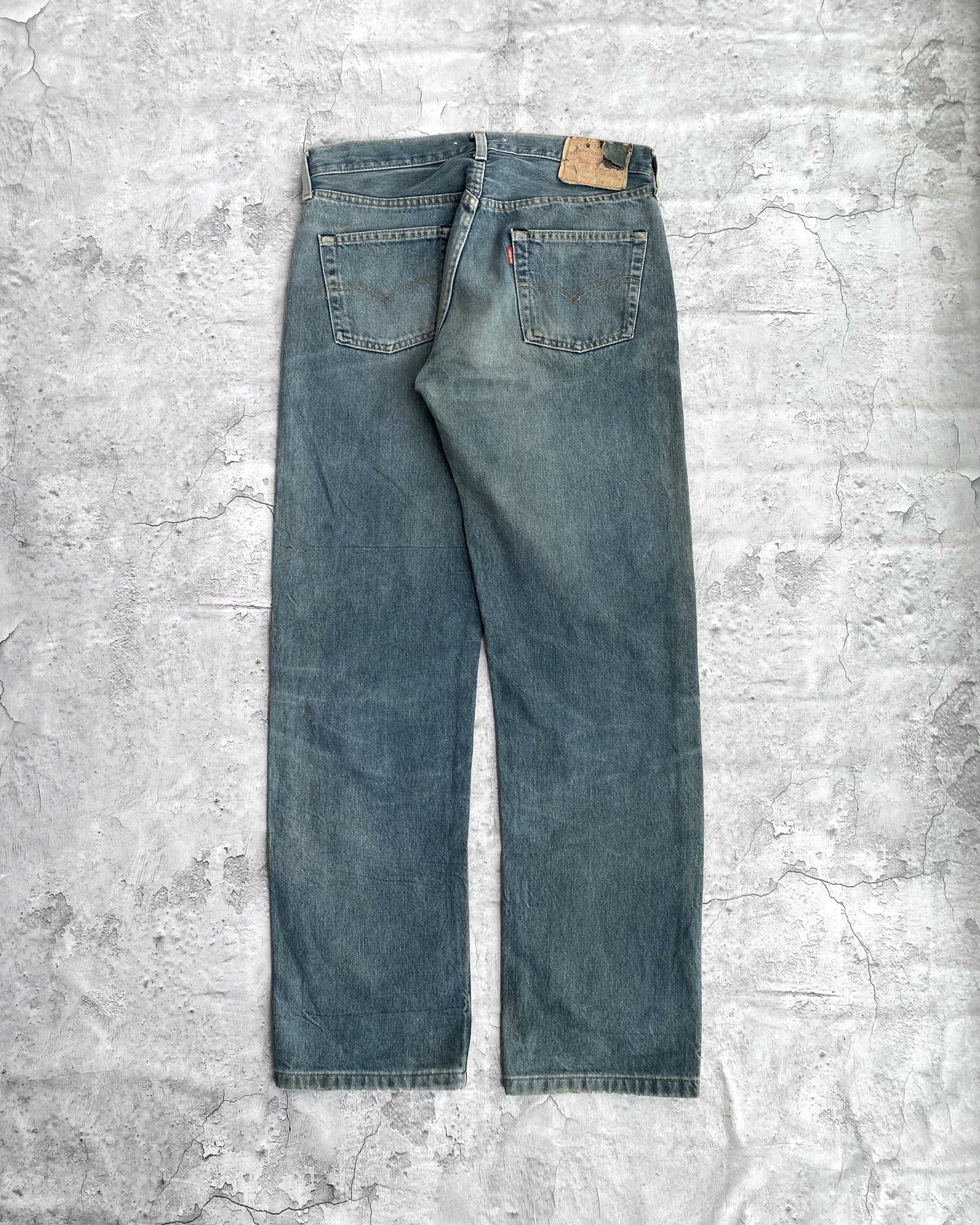 1980S BLUE/GREY DYED LEVI'S 501 SELVEDGE JEANS (33X30)