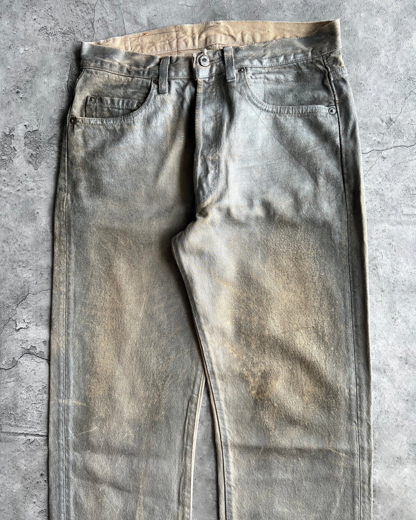 1980S FADED SILVER WAXED LEVI'S 501 JEANS (31X32)