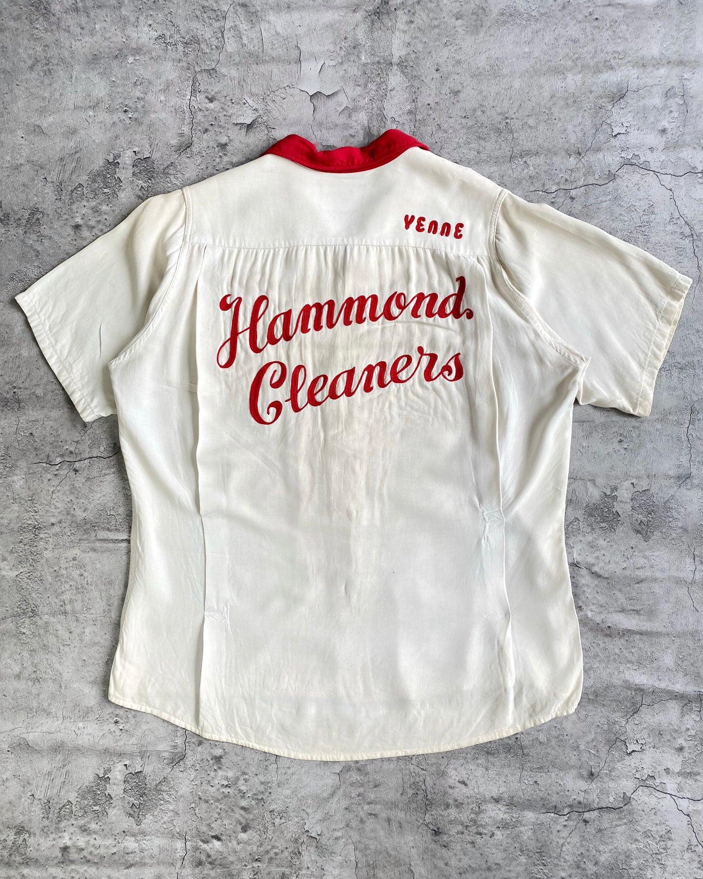 1950S 'HAMMOND CLEANERS' RAYON BOWLING SHIRT (M/L)