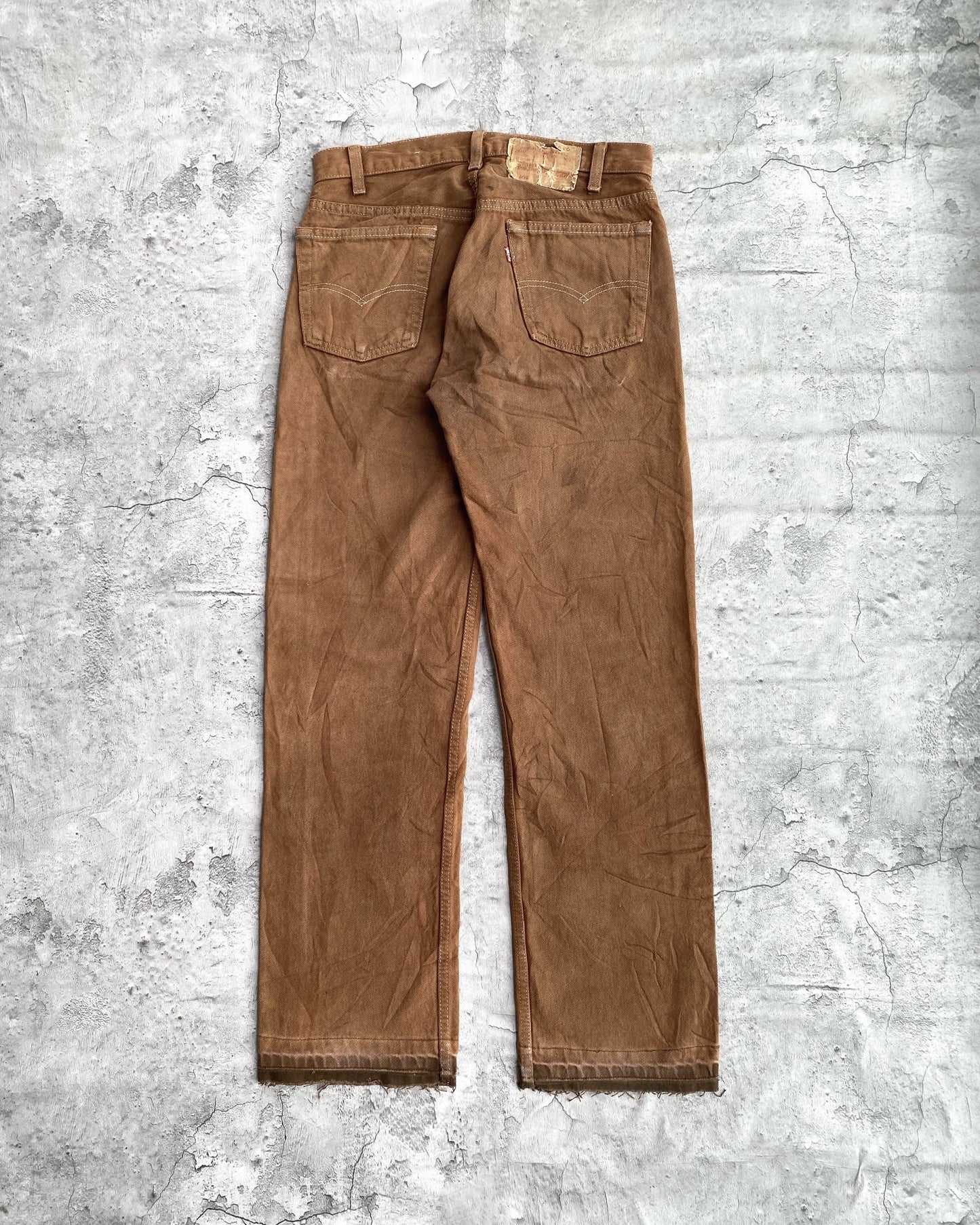 1980S FADED BROWN LEVI'S 501 RELEASED HEM JEANS (29X29)