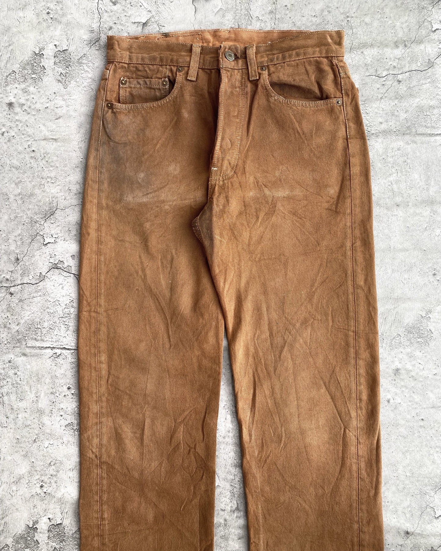 1980S FADED BROWN LEVI'S 501 RELEASED HEM JEANS (29X29)