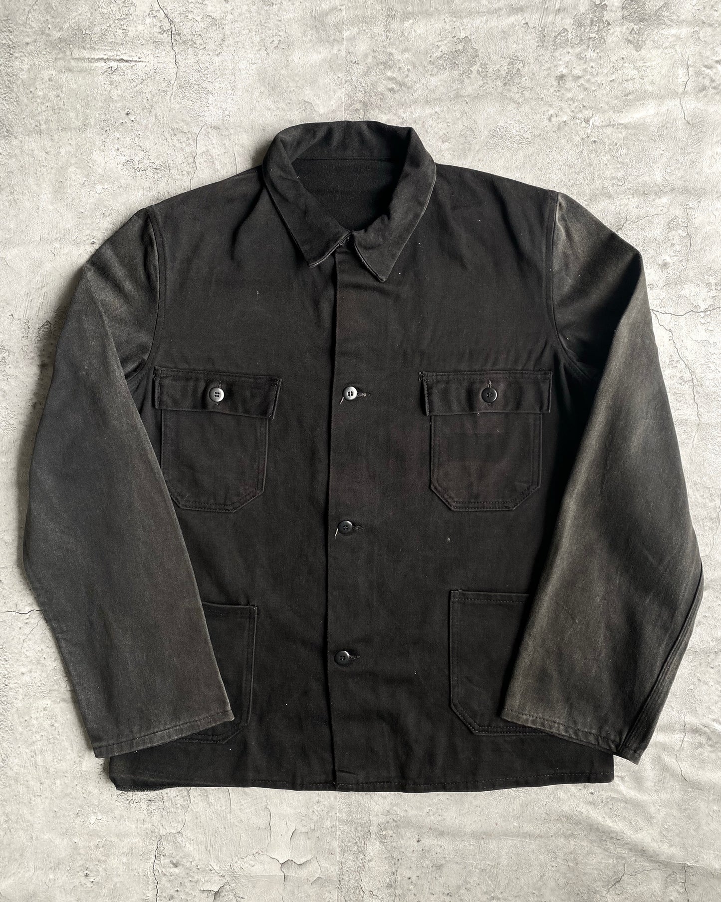 1970S BLACK MOLESKIN FRENCH WORKWEAR JACKET (M/L)