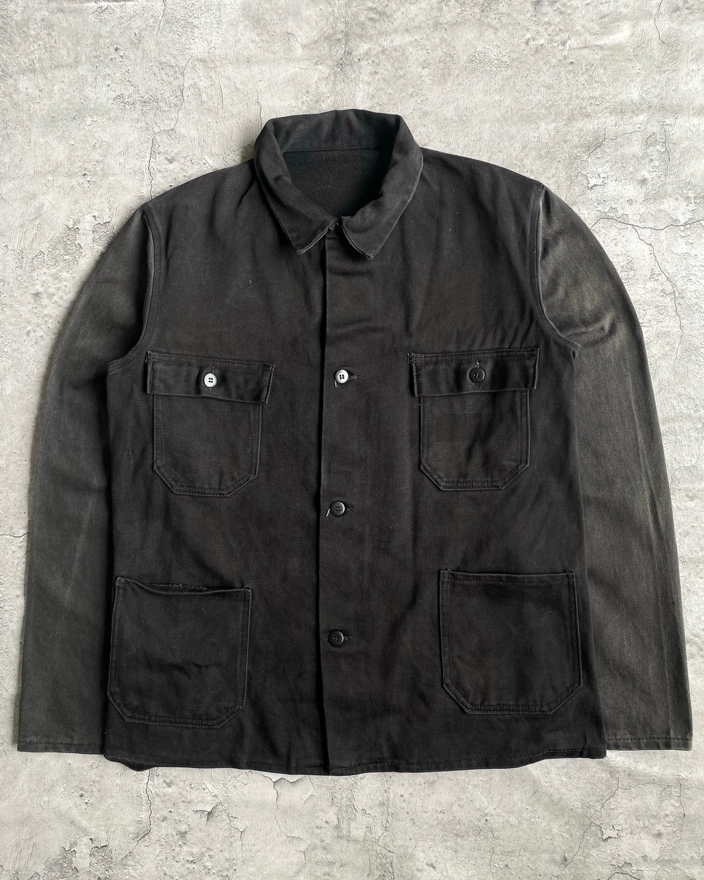 1970S BLACK MOLESKIN FRENCH WORKWEAR JACKET (M/L)