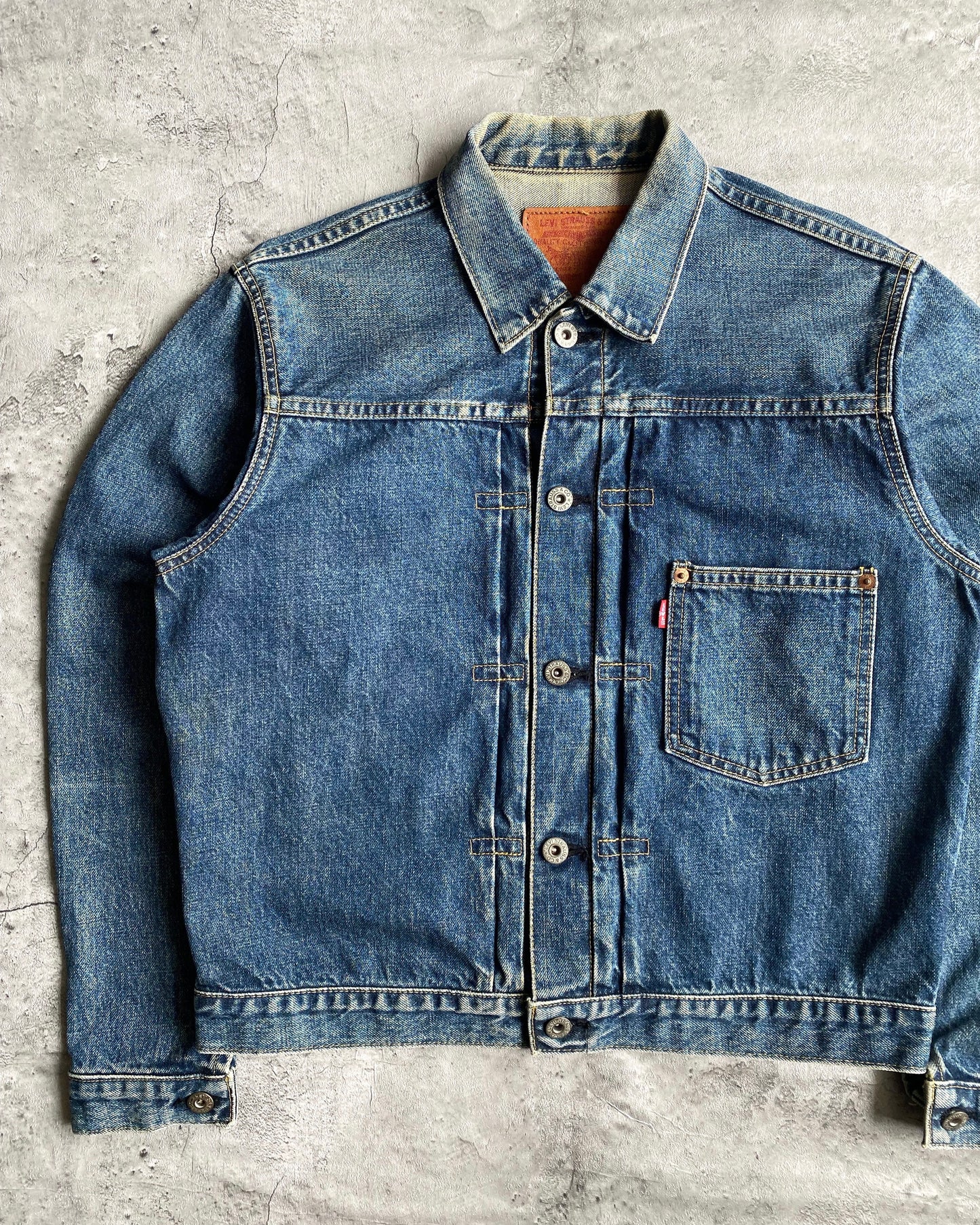 1990S DARK WASHED LEVI'S BIG E TYPE I DENIM JACKET (M)