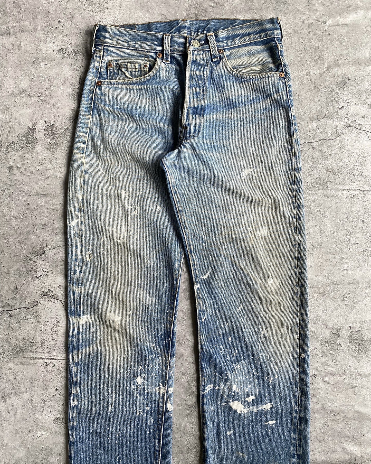 1980S PAINTED LEVI'S 501 REDLINE SELVEDGE JEANS (30X38)