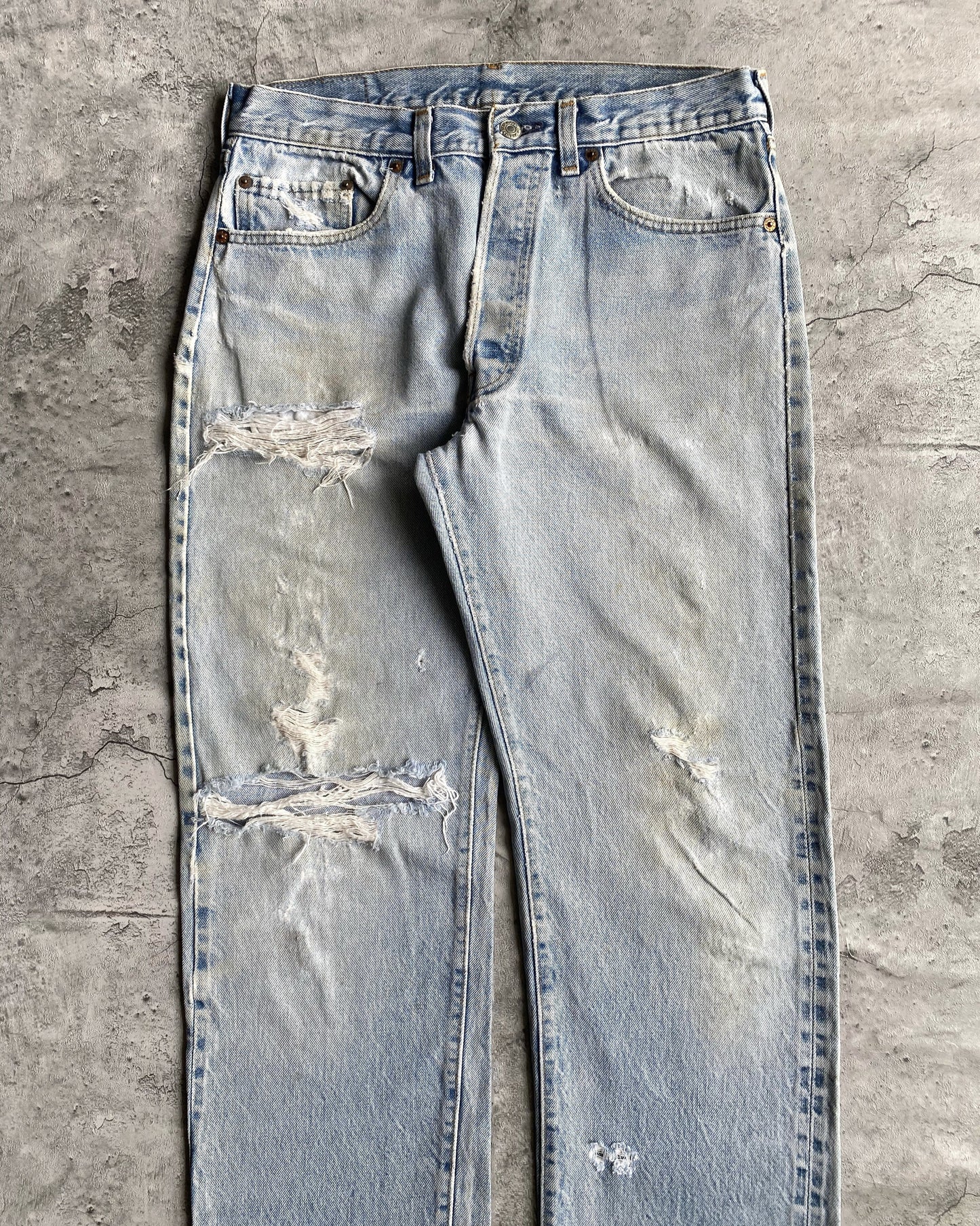 1980S LEVI'S 501 DISTRESSED REDLINE SELVEDGE JEANS (33X36)