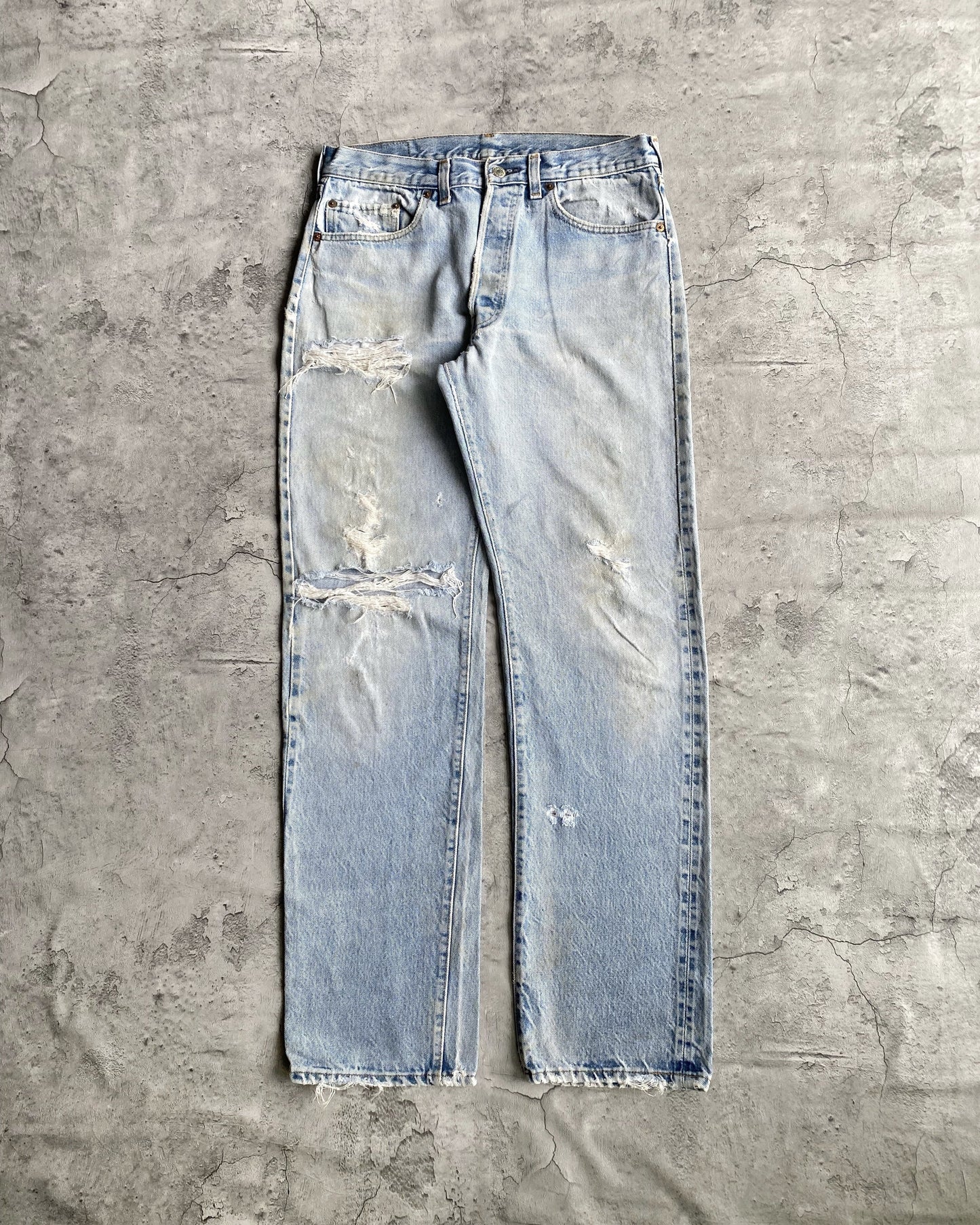 1980S LEVI'S 501 DISTRESSED REDLINE SELVEDGE JEANS (33X36)