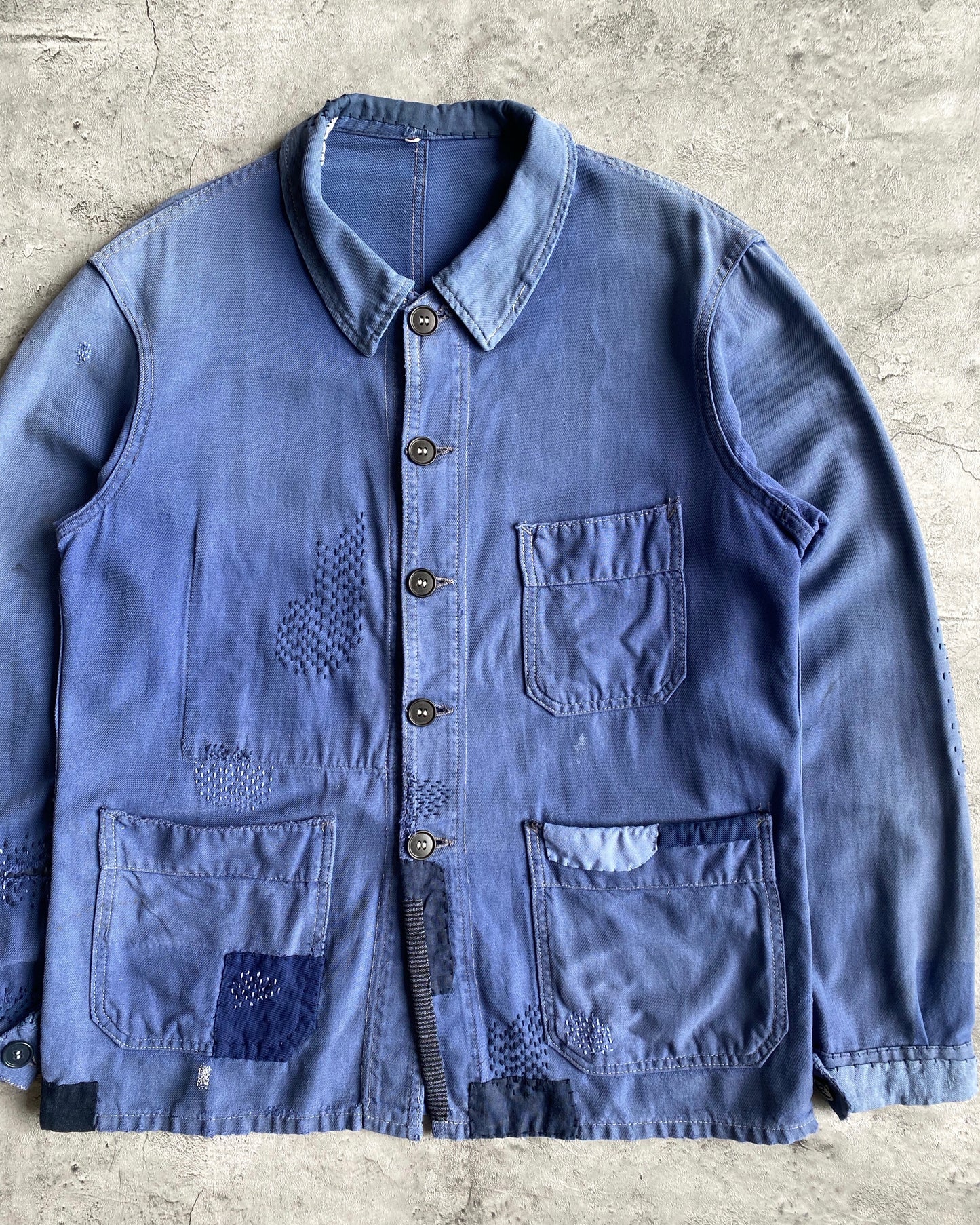 1950S ROUND COLLAR PATCHED FRENCH WORKWEAR (S-L)